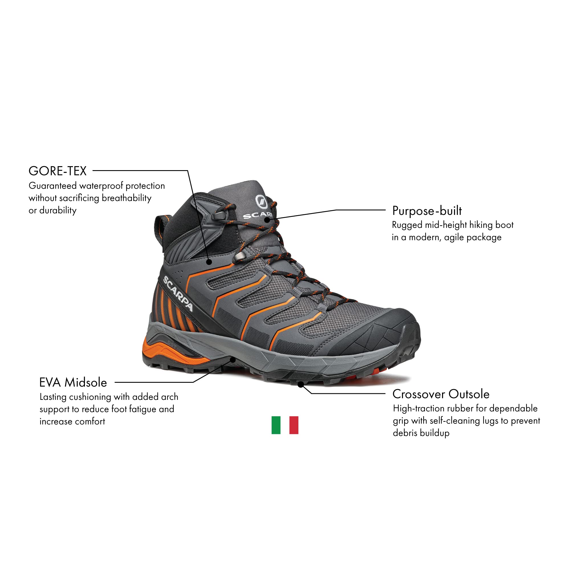 SCARPA Men's Maverick Mid GTX Waterproof Hiking Boots - Lightweight Gore-Tex Backpacking Shoes for Outdoor Adventures, Trail Walking & Mountain Trekking