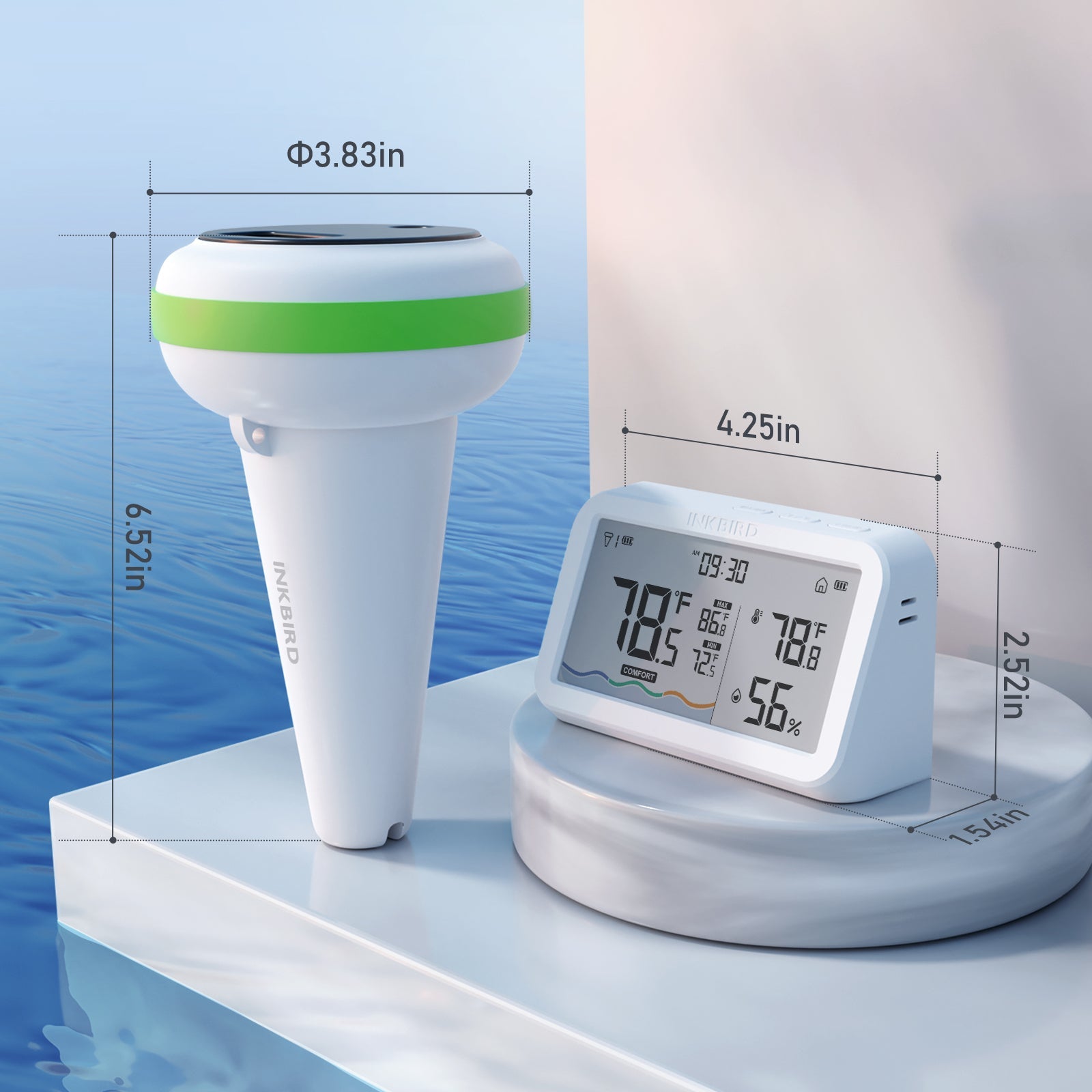 Wireless Pool Thermometer Set IBS P03R - Accurate Water Temperature Monitor for Swimming Pools, Hot Tubs & Spas | Indoor & Outdoor Use