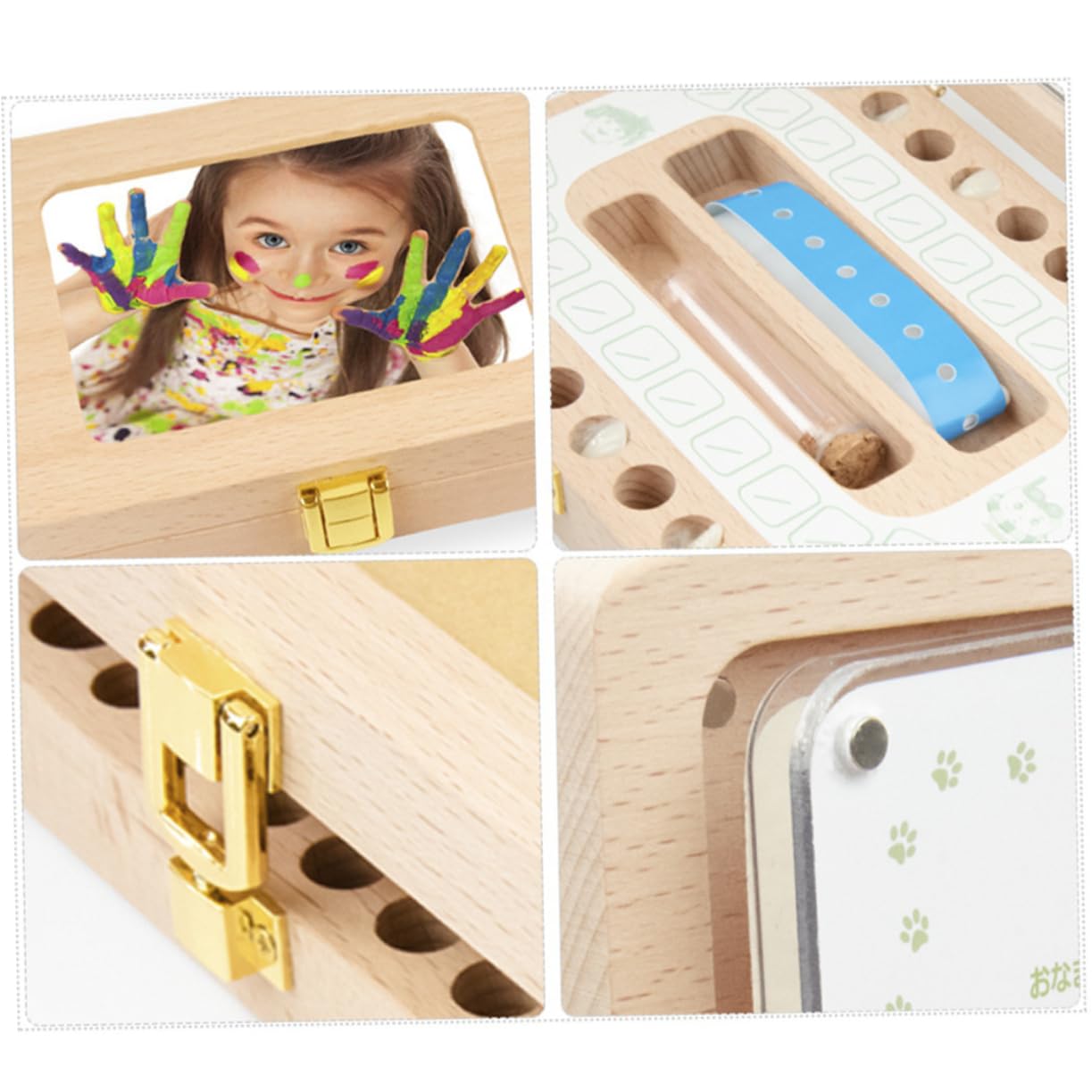 HEMOTON Baby Teeth Memory Box Set - 2 Pack Wooden Keepsake Box with Japanese Stickers & Tooth Chart for Kids - Perfect for First Tooth, Milestone Memories & Baby Shower Gifts