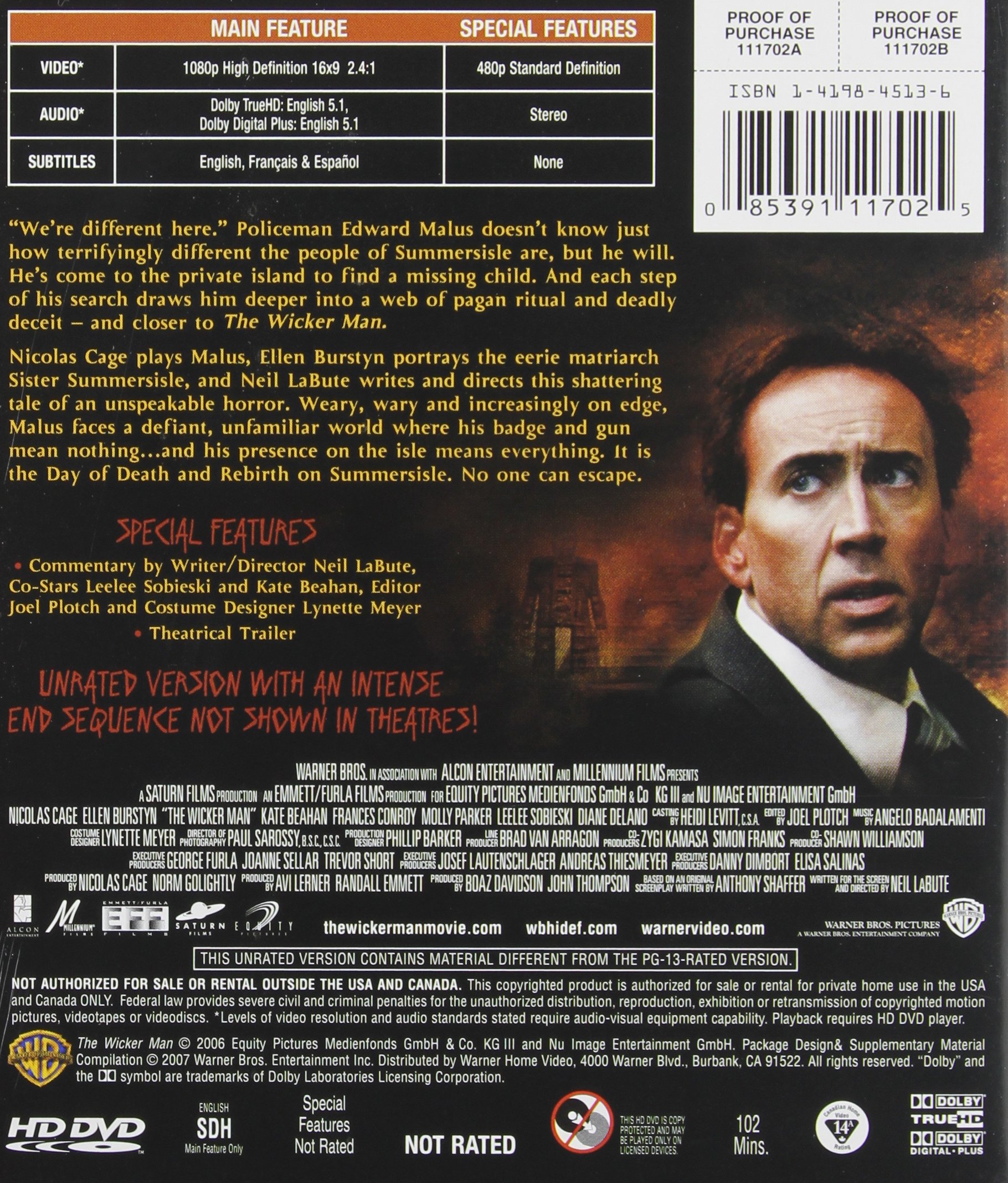 The Wicker Man (2006) Unrated Edition - Horror Thriller Movie DVD | Cult Classic Film with Nicolas Cage | Perfect for Halloween Movie Nights & Horror Film Collections