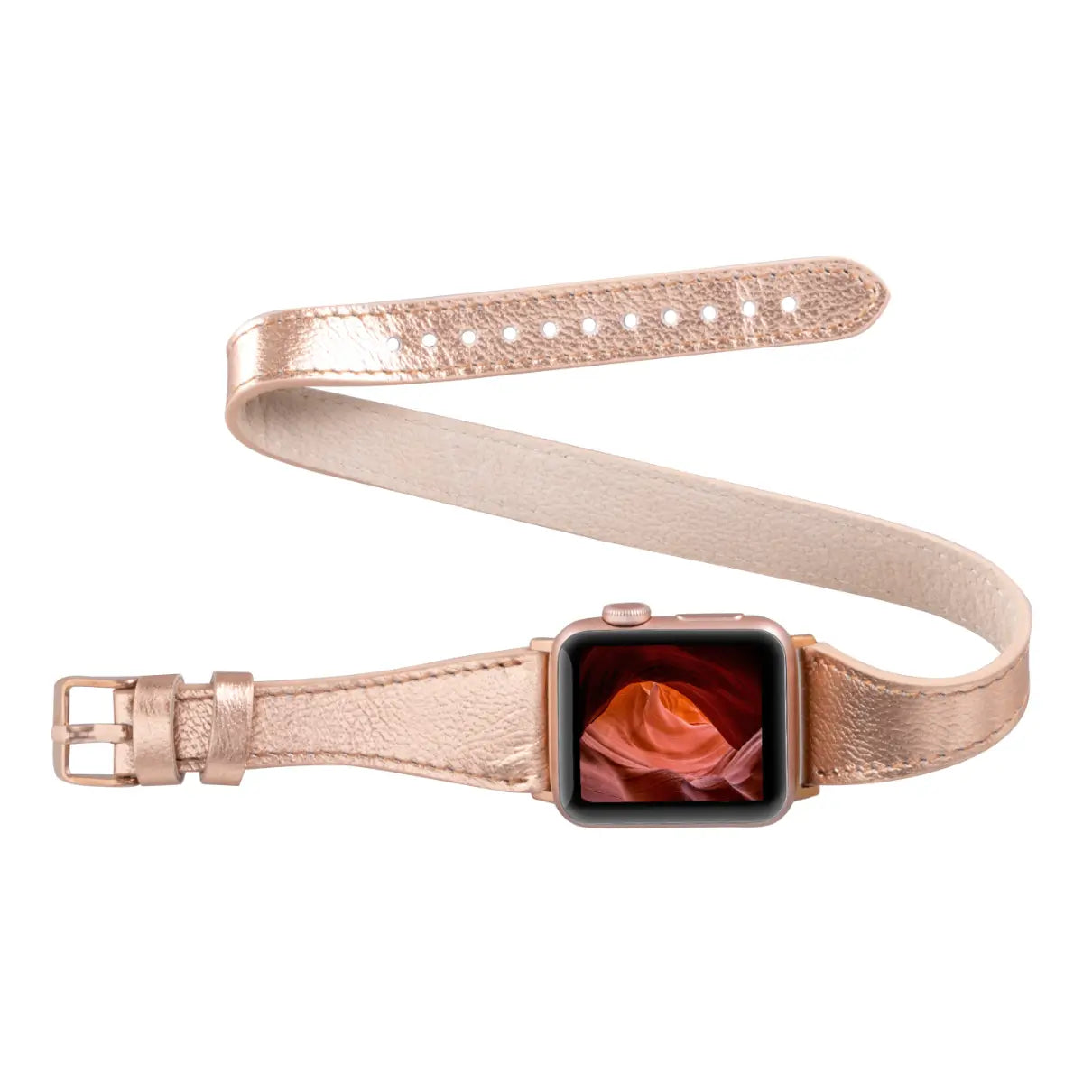 Slim Bronze Leather Double Tour Strap for Apple Watch - Elegant & Durable Replacement Band for Work, Gym & Everyday Wear