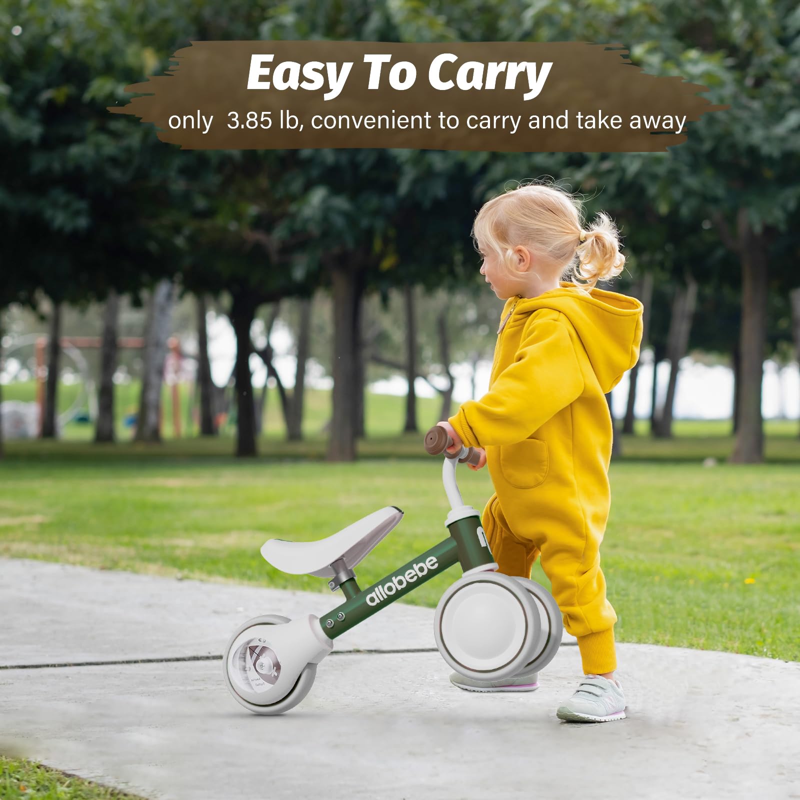 Allobebe Baby Balance Bike for Toddlers 12-36 Months - Adjustable Seat, Silent Soft 3 Wheels - First Bike Training from Standing to Running - Perfect Gift for 1 Year Old Girls - Indoor & Outdoor Play, Park Rides, Early Childhood Development
