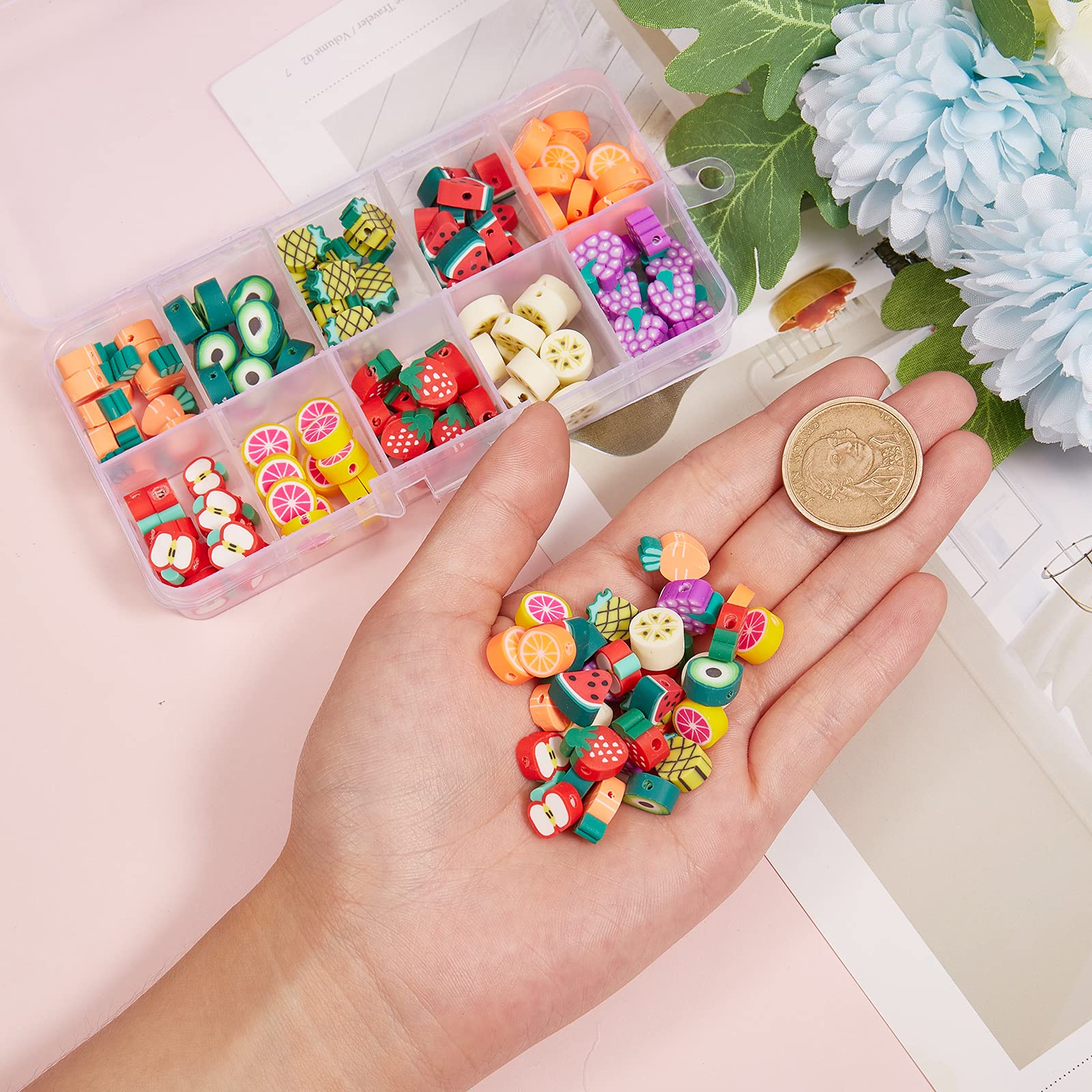 KitBeads 150pcs Colorful Polymer Clay Fruit Beads - Strawberry, Banana, Orange Spacer Beads for DIY Jewelry Making | Perfect for Necklaces, Bracelets, Earrings & Craft Projects
