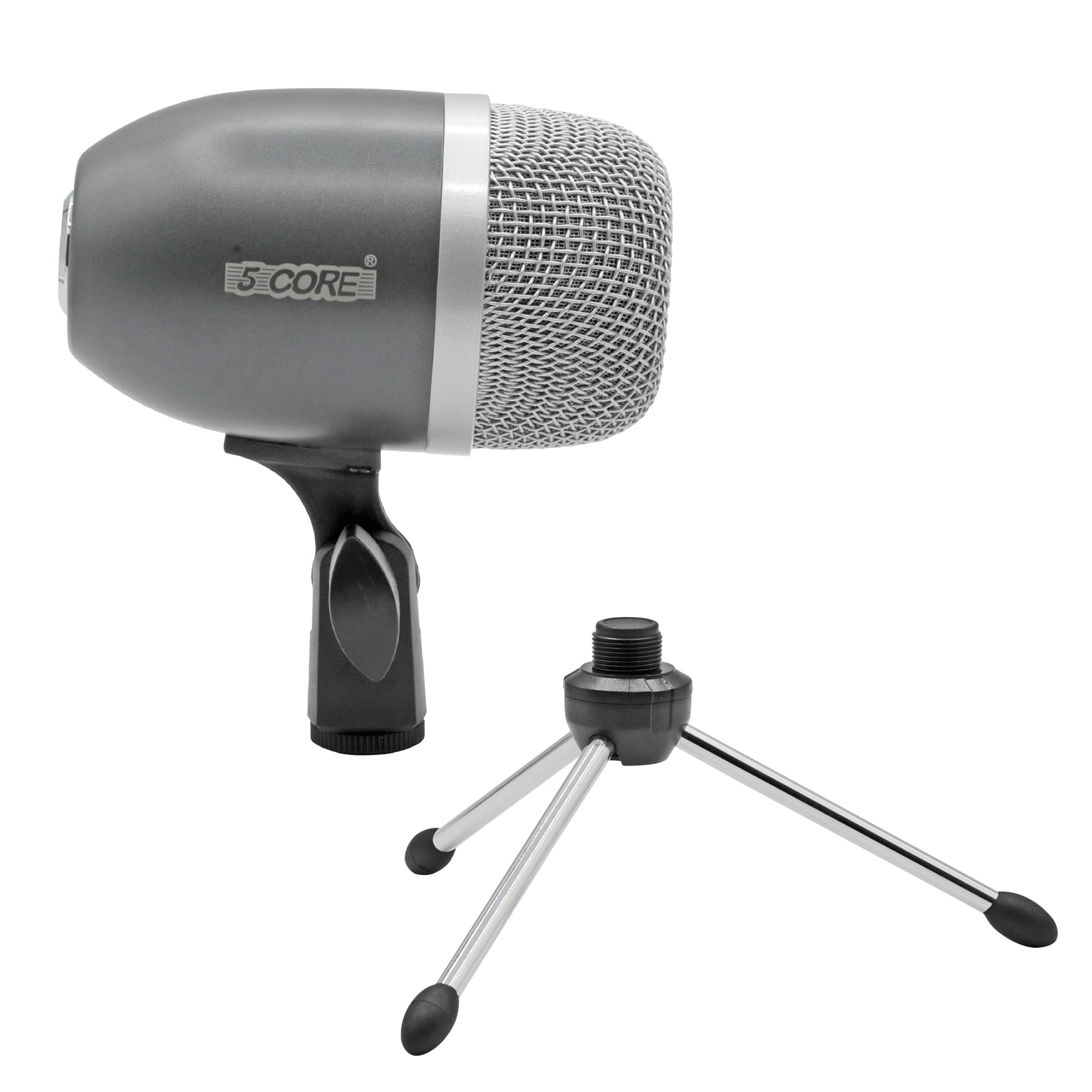 5 CORE Drum Microphone - High Sensitivity Snare & Tom Instrument Mic with Dynamic Moving Coil, Uni-Directional Pickup, Swivel Mount & Durable Steel Mesh Grille - Perfect for Live Performances, Studio Recording & Drum Kits (Grey)