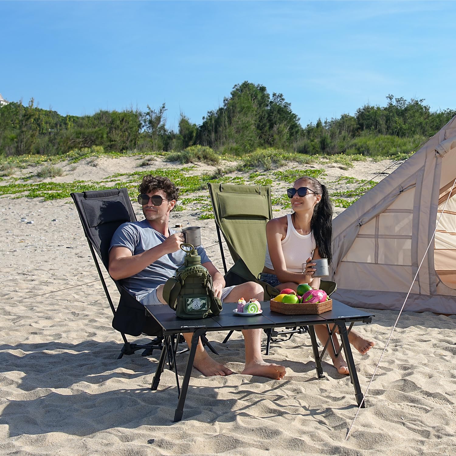 MOON LENCE Oversized Portable Folding Camping Chair for Adults - Adjustable High Back Beach Chair with Headrest, Heavy Duty Lawn Chair for Backpacking, Hiking, Fishing - Large Capacity & Durable - Perfect for Outdoor Adventures, Beach Trips, Picnics & Backyard Relaxation - Black