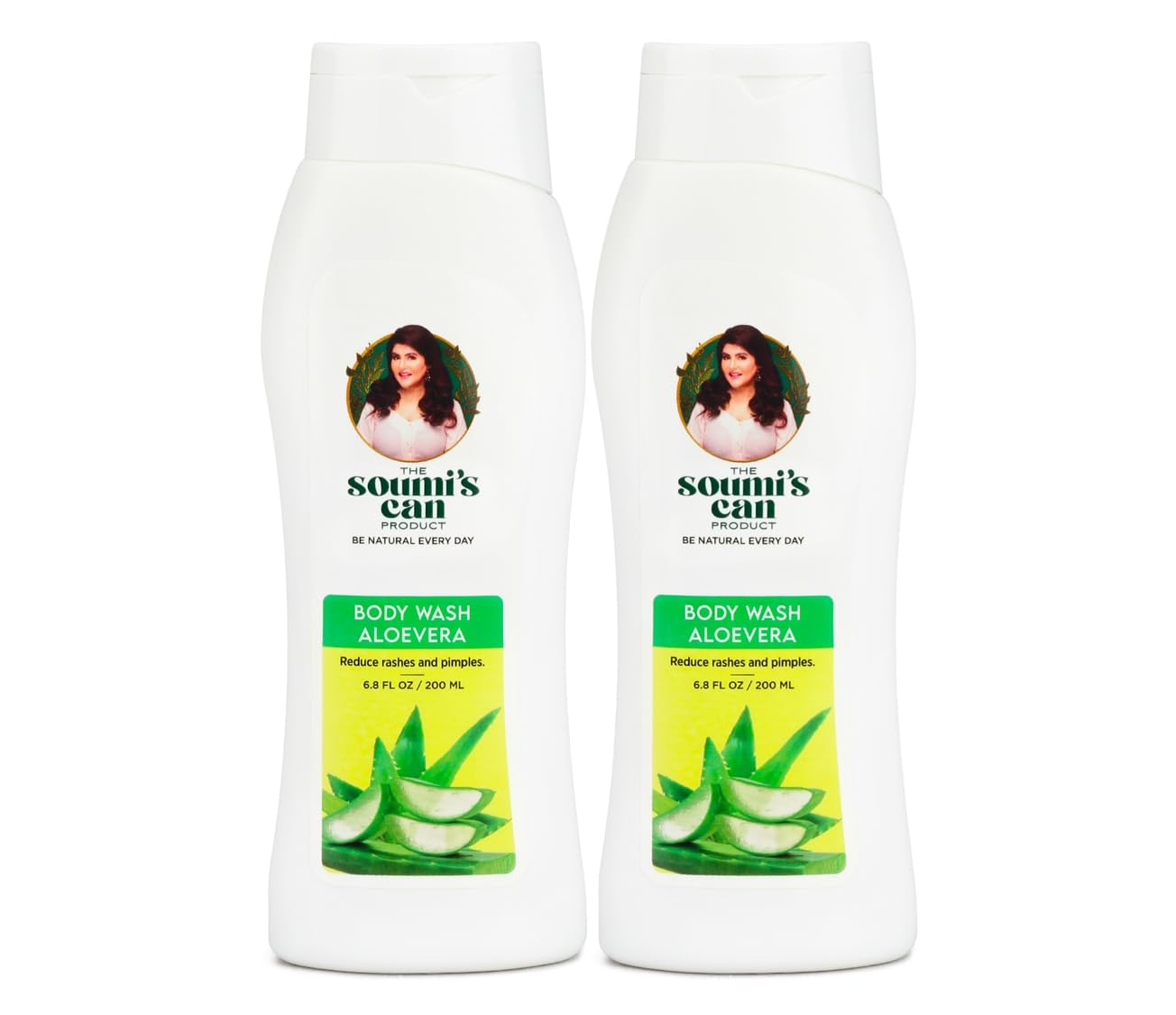 SOUMI'S CAN Aloe Vera Body Wash with Lemongrass & Mint - Deep Hydrating & Nourishing Natural Body Wash for Women & Men - Gentle Cleansing for All Skin Types - 200ml (Pack of 2) - Perfect for Daily Shower & Post-Workout Refreshment