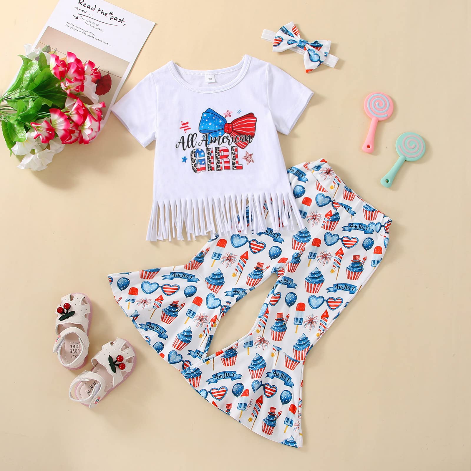 Eadrioss Toddler Baby Girl Outfit - Floral Bell Bottom Pants & Short Sleeve Shirt Set | Summer Clothes for Girls | Perfect for Playdates, Beach Trips & Photo Shoots