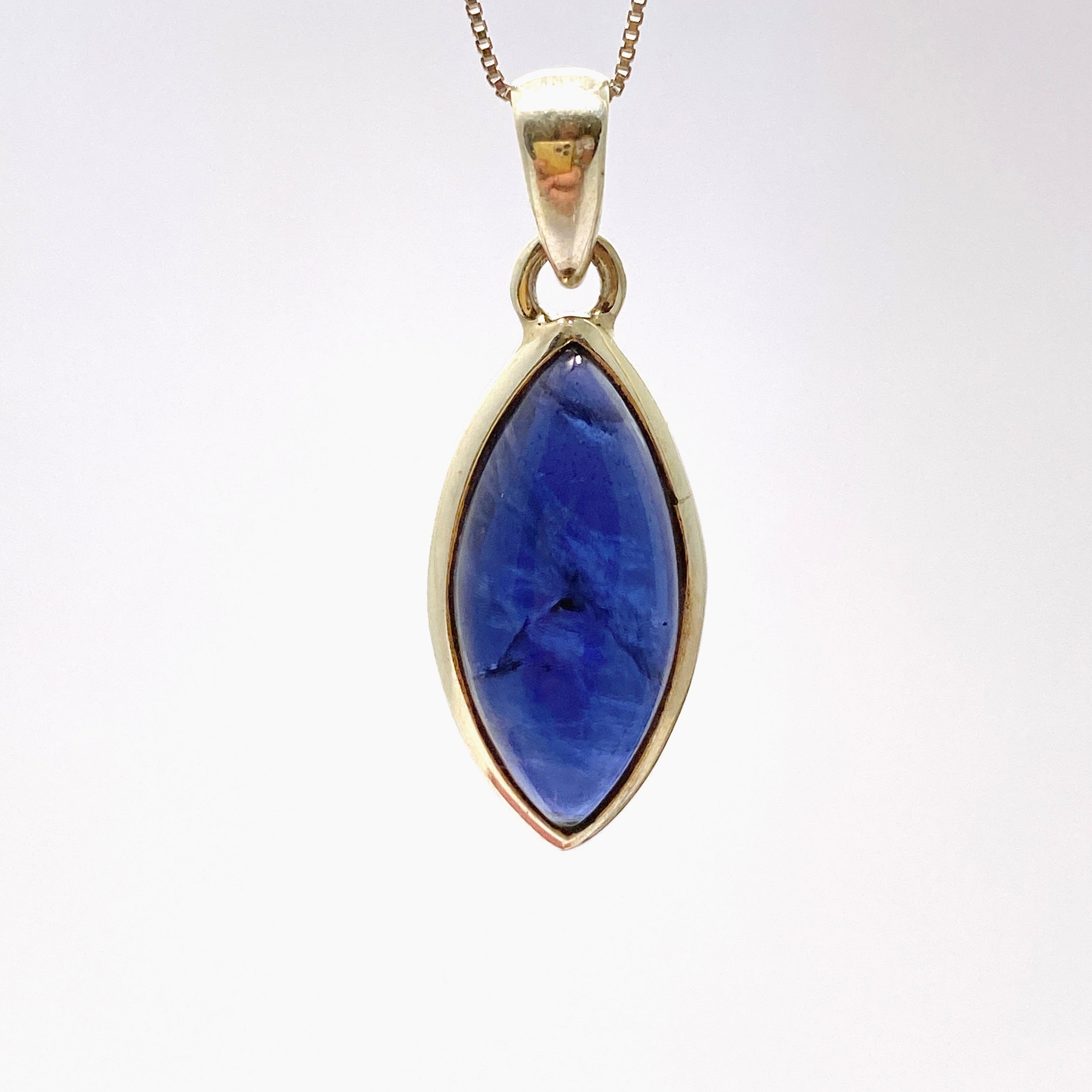 Natural Iolite Marquise Cabochon Pendant Necklace - PPGJ874 | Healing Stone Jewelry for Meditation & Energy Balancing