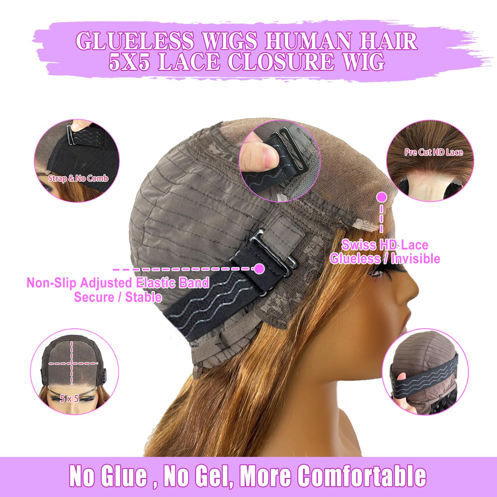 Ready to Wear Glueless Wigs Human Hair - 5x5 HD Lace Closure, Pre Plucked & Cut, Body Wave Lace Front Wigs, 180% Density, 4/27 Ombre Highlight Honey Blonde, 22 Inch - Perfect for Daily Wear, Parties, and Special Occasions