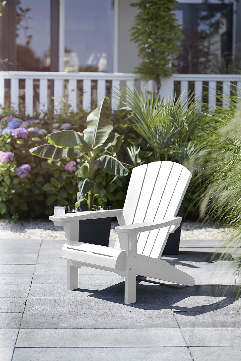 Keter Alpine Adirondack Resin Outdoor Patio Chairs with Cup Holder - Weather-Resistant White Plastic Furniture for Beach, Poolside, Fire Pit & Garden Seating - Perfect for Backyard, Deck & Outdoor Relaxation