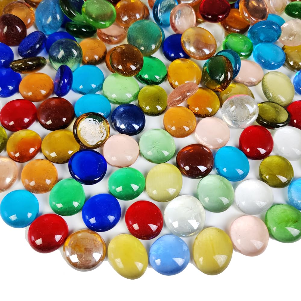 HappyFiller 2 LB Decorative Glass Gems - Colorful Flat Marbles for Vases, Aquariums, DIY Crafts, Floral Centerpieces & Mancala Beads (10+ Vibrant Colors) | Perfect for Home Decor, Wedding Centerpieces & Kids Art Projects