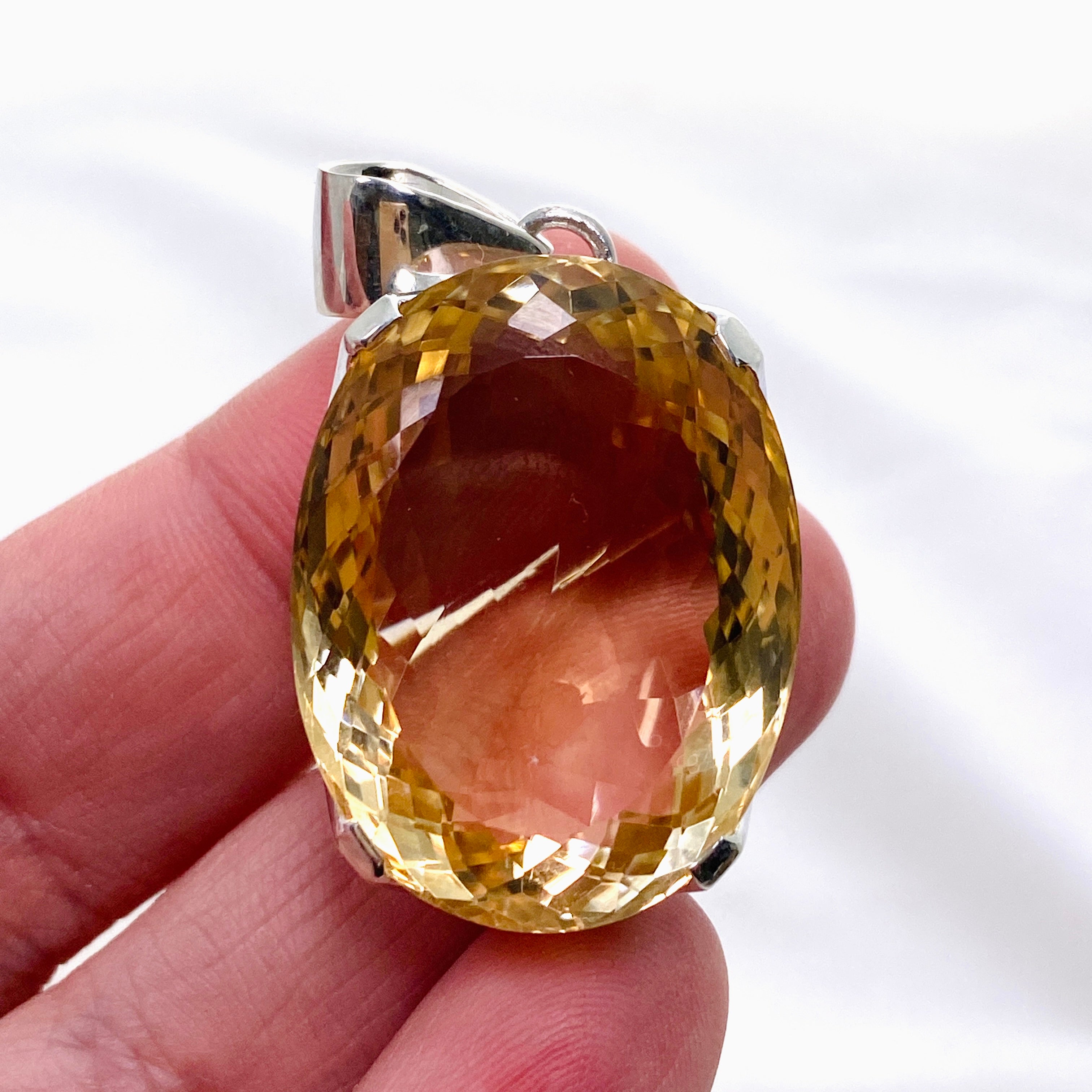 Natural Citrine Gemstone Oval Faceted Pendant Necklace KPGJ4787 - Elegant Jewelry for Women, Perfect Gift for Birthday, Anniversary & Special Occasions