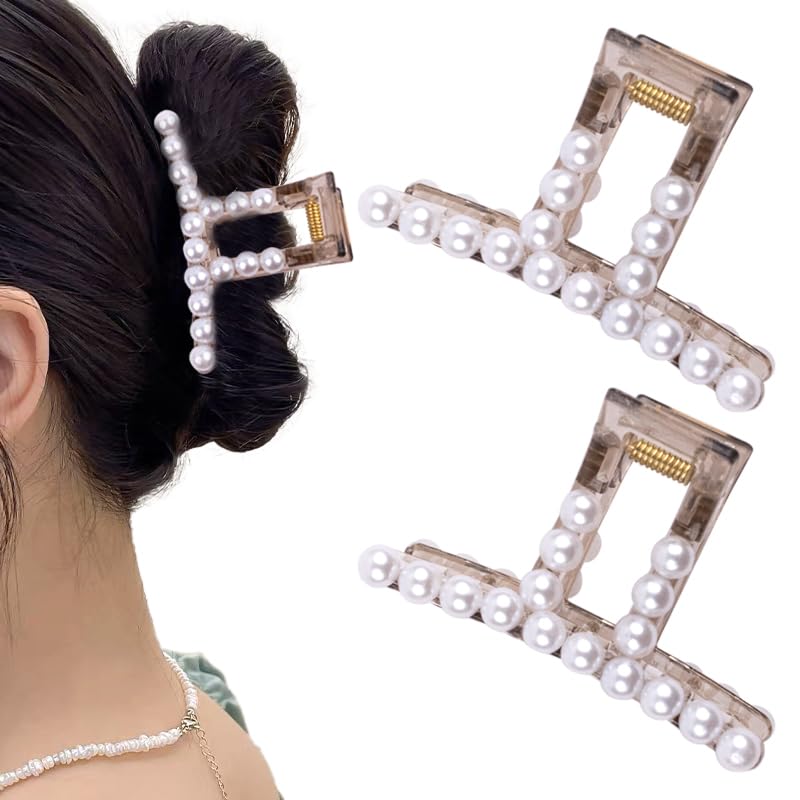 Large Pearl Hair Claw Clips for Thick Hair - Non-Slip Hair Styling Barrettes for Women & Girls (2-Pack) - Perfect for Weddings, Parties & Everyday Elegance
