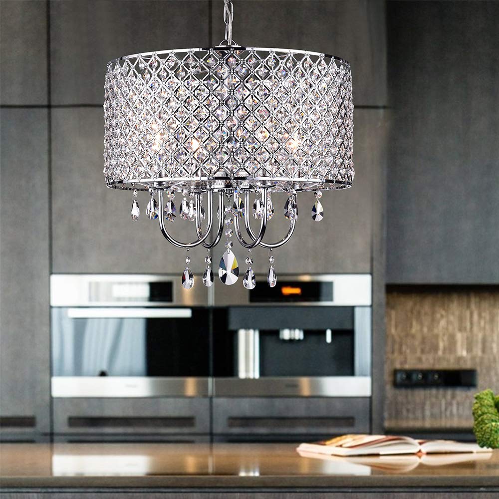 Tiffany RL5633 Deluxe Crystal Chandelier - Elegant Grey Ceiling Light Fixture for Dining Room, Living Room & Bedroom Lighting Decor