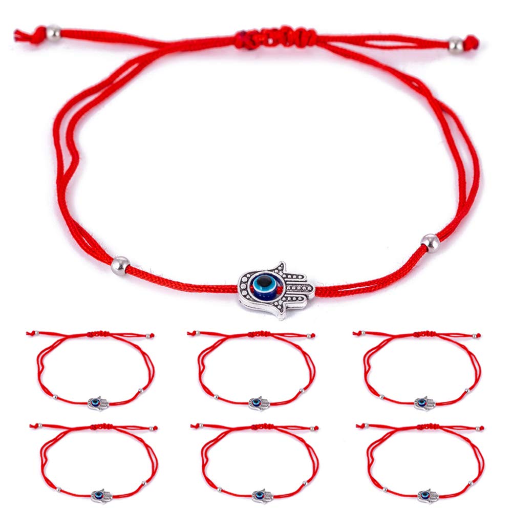 6pcs Red String Evil Eye Charm Bracelets for Women & Men - Handmade Macrame Kabbalah Protection Bracelet Adjustable for Teens, Friendship Gift, Spiritual Jewelry for Daily Wear & Positive Energy