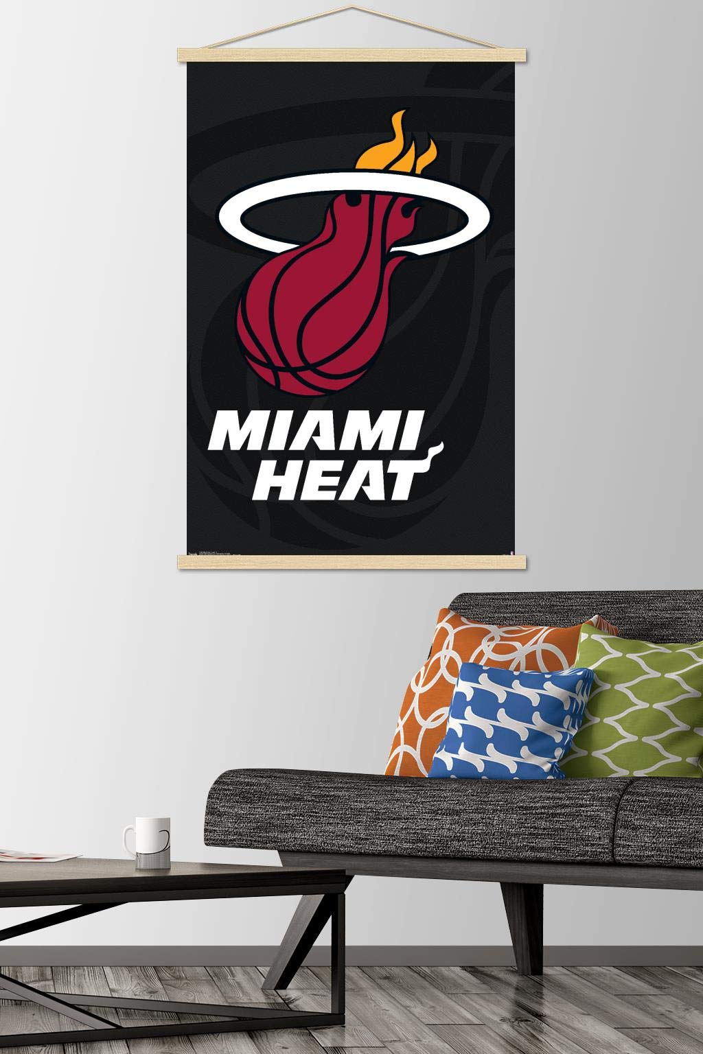 NBA Miami Heat Logo Wall Poster 22.375x34 Inches - Premium Print with Beechwood Hanger Bundle | Official Licensed Sports Decor for Game Room, Bedroom & Office