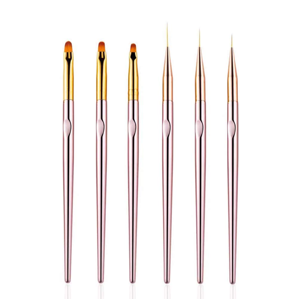 6PCS Nail Art Liner Brushes Set - Professional UV Gel & Acrylic Nail Art Painting Brushes with Rose Gold Handle for French Stripe Lines & Nail Design - Perfect for Salon, Home Manicure & DIY Nail Art
