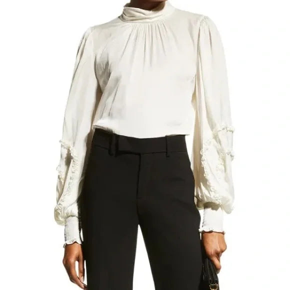Carissa Mock Neck Blouse for Women - Elegant Cream Long Sleeve Tops - Perfect for Office Wear, Business Casual & Fall Outfits