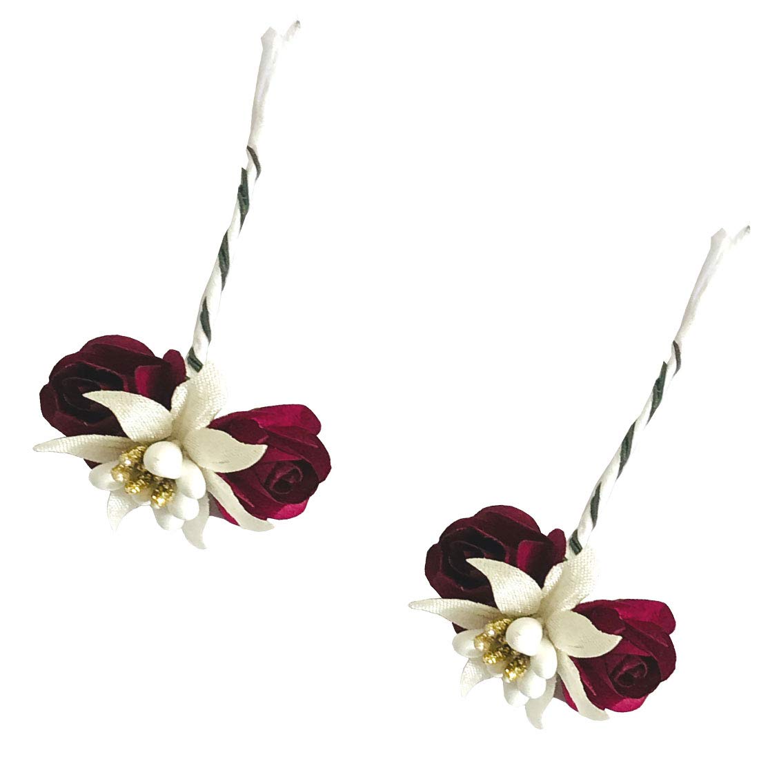 GadinFashion™ 2 Pack Maroon Artificial Flower Hair Clips for Women & Girls - Bridal, Party, Wedding Hair Accessories & Everyday Wear