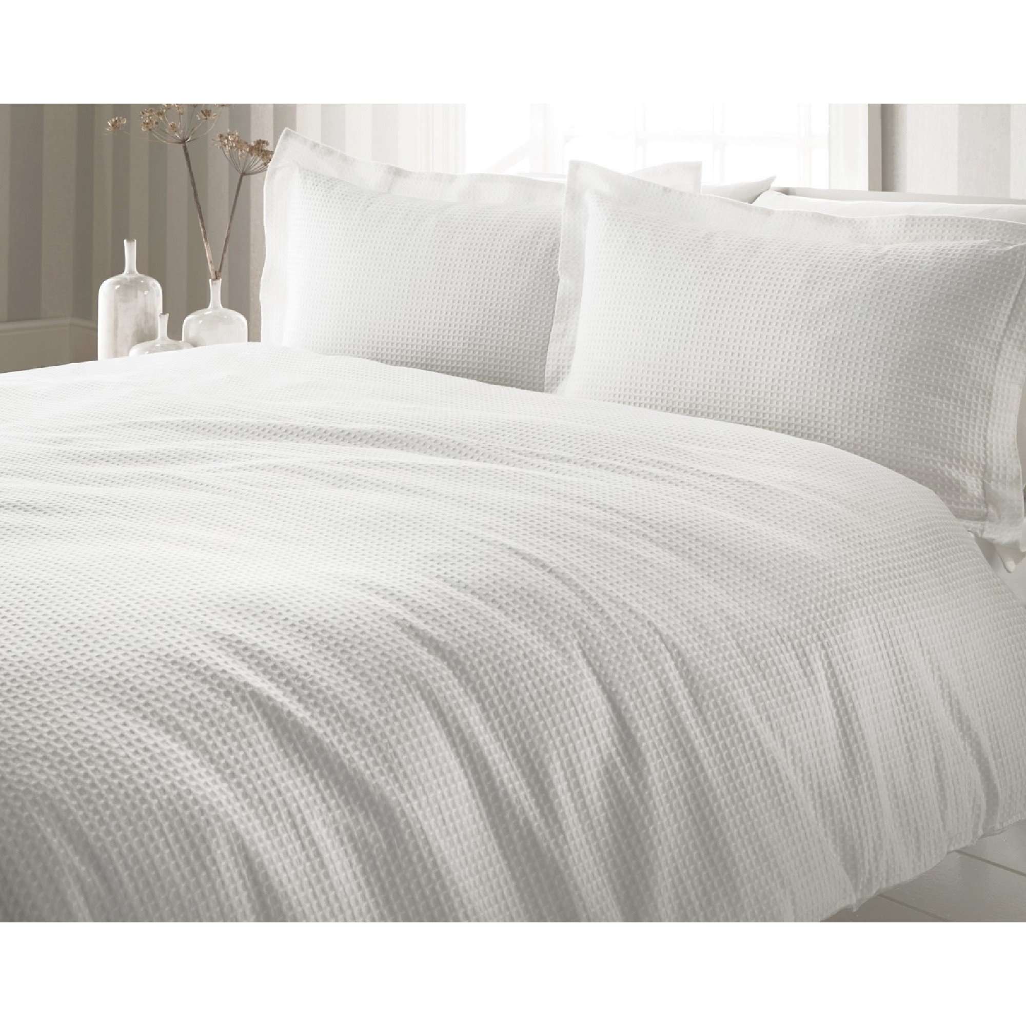 Jansons Waffle Duvet Cover Set Super King Size 300 Thread Count Luxury White Bedding for Master Bedroom - Soft & Breathable for All Seasons