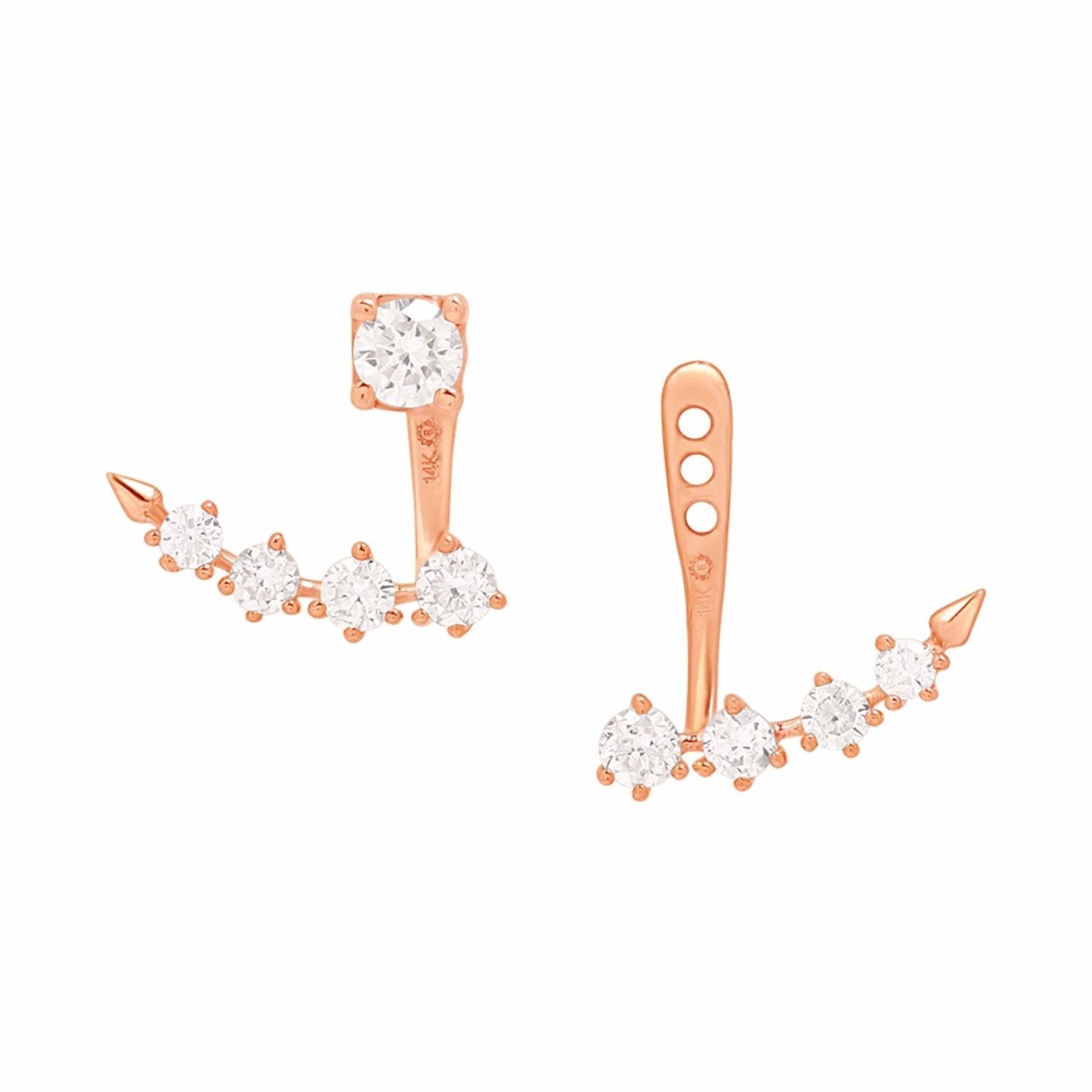14k Rose Gold Diamond Arc Ear Jacket & Stud Earrings Set - Elegant Dangle & Stud Combo for Women | Perfect for Weddings, Parties & Everyday Wear