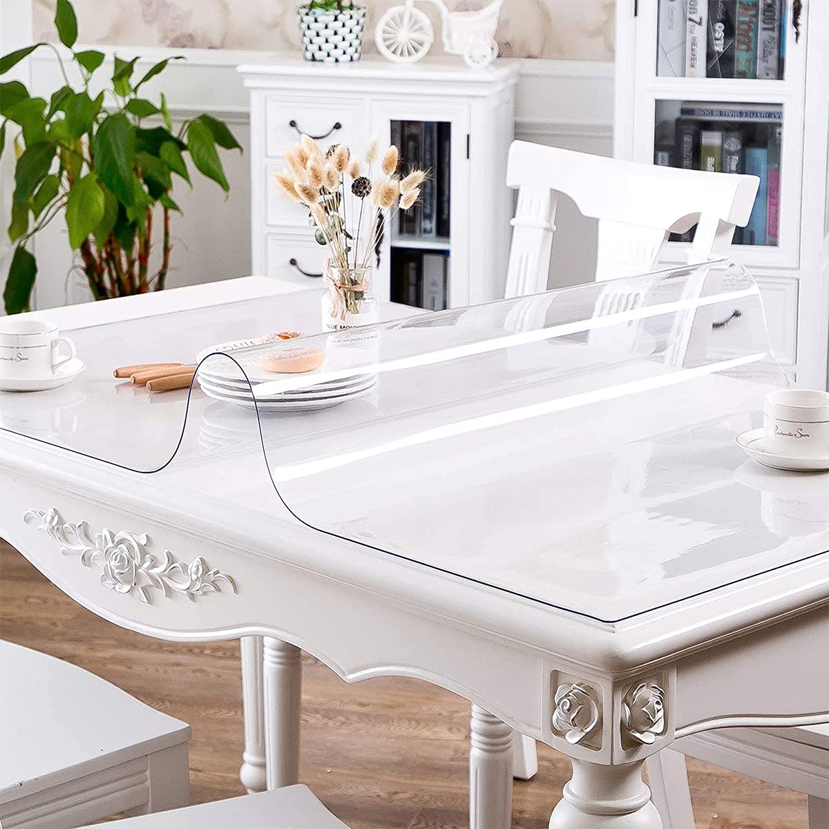Royhom 1.5mm Thick Clear Table Protector - 54 x 54 Inch Waterproof Plastic Desk Mat for Office & Home - Durable Writing Surface Protector for Dining Tables, Workstations, Crafting & Study Areas