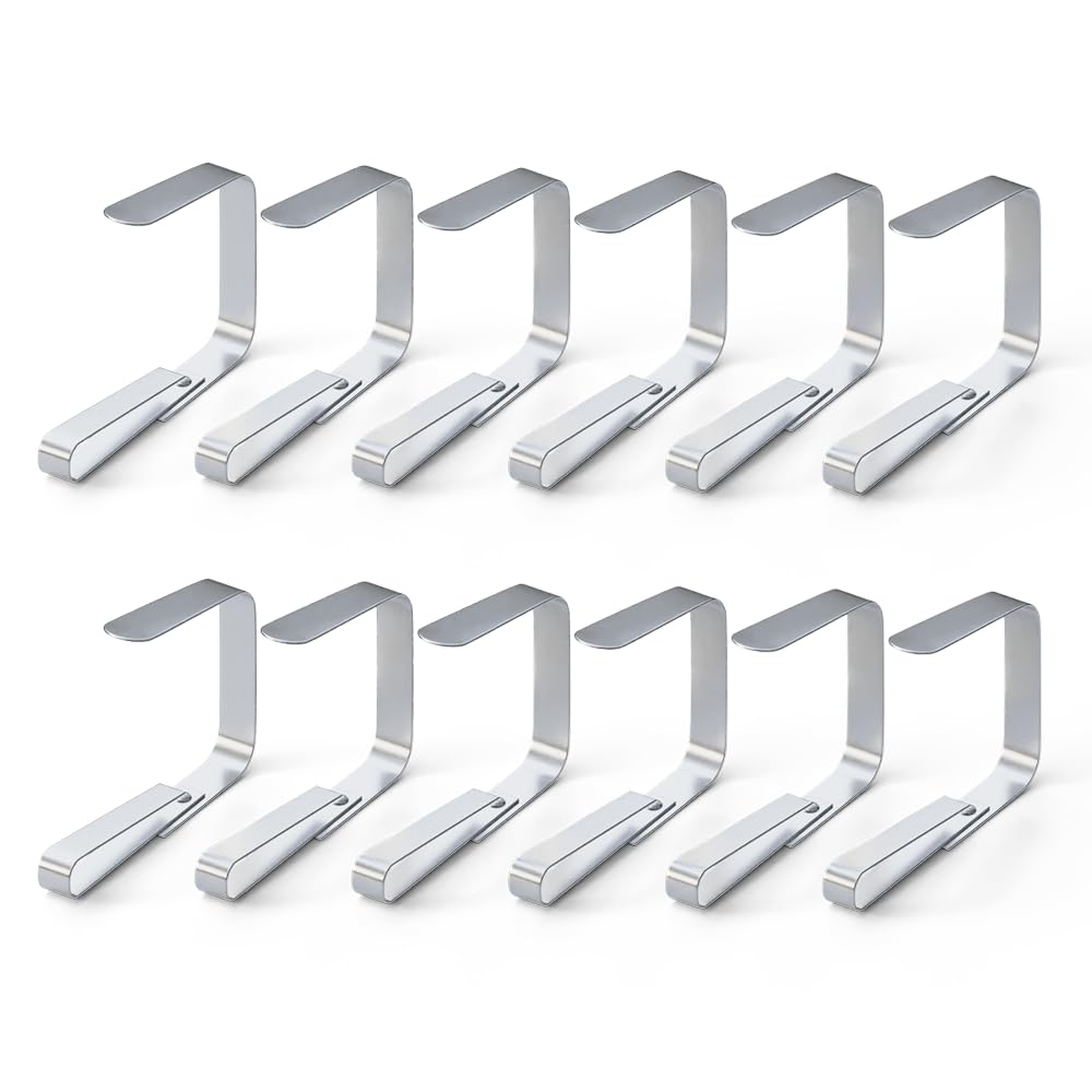 12 Pack Stainless Steel Picnic Tablecloth Clips - Heavy Duty Table Cloth Clamps for 2.5
