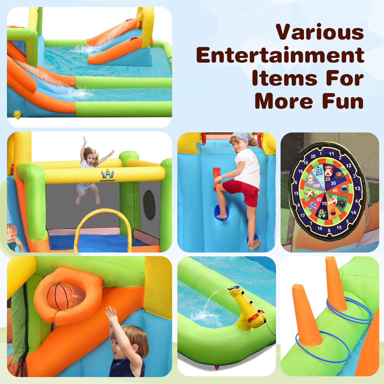 BOUNTECH 8-in-1 Mega Inflatable Water Slide Park with 950W Blower - Giant Bounce House with Long Slide & Splash Pool for Kids & Adults - Perfect for Backyard Parties, Summer Fun & Outdoor Water Activities