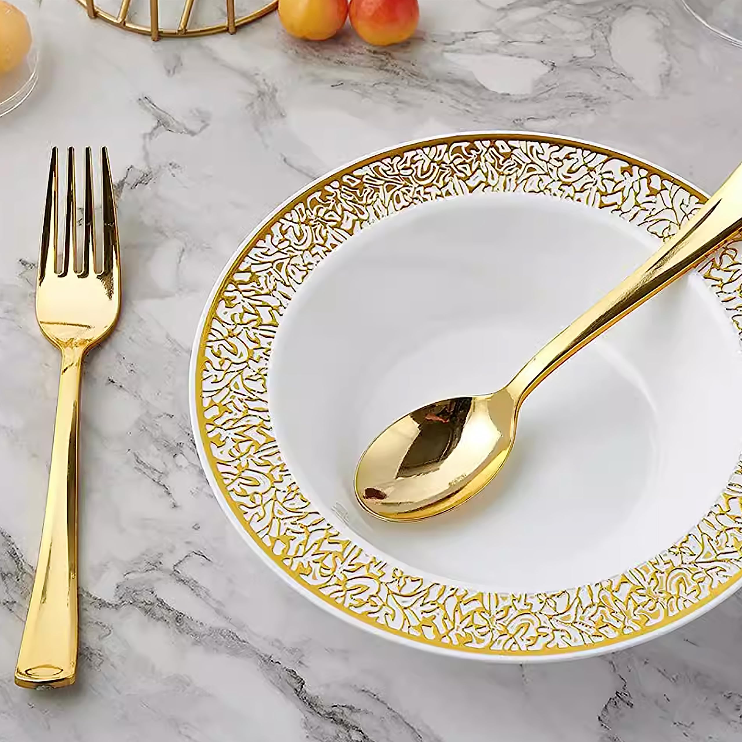 200PCS Gold Plastic Silverware Set - Heavy Duty Disposable Cutlery Includes 100 Gold Spoons & Forks - Bulk Flatware for Catering, Parties, Weddings, Picnics & Outdoor Events