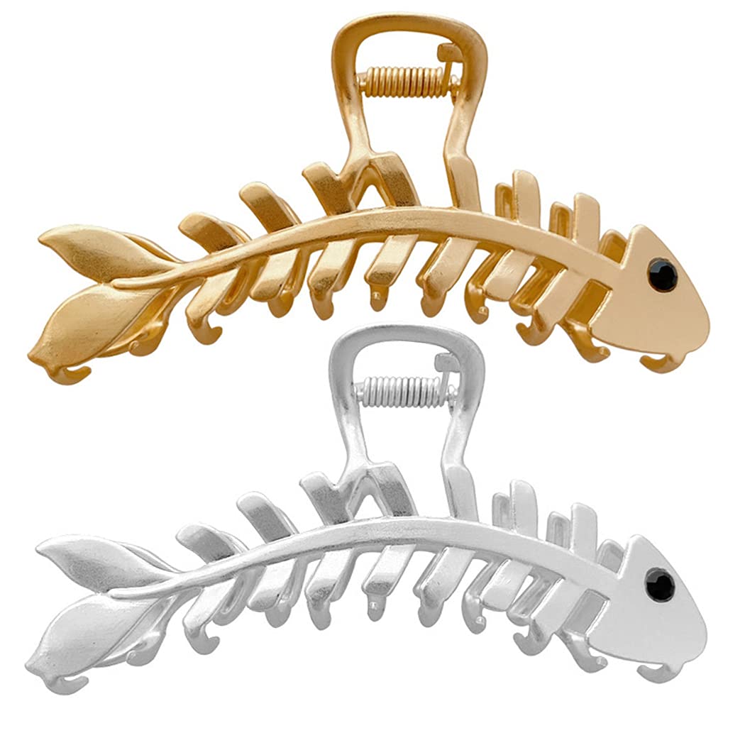 SalLady Silver & Golden Alloy Interlocking Teeth Ponytail Holder Hair Clips for Women - 2PCS Elegant Hair Claw Clips for Styling, Shower & Everyday Use - Classic Decorative Barrettes & Hair Grips
