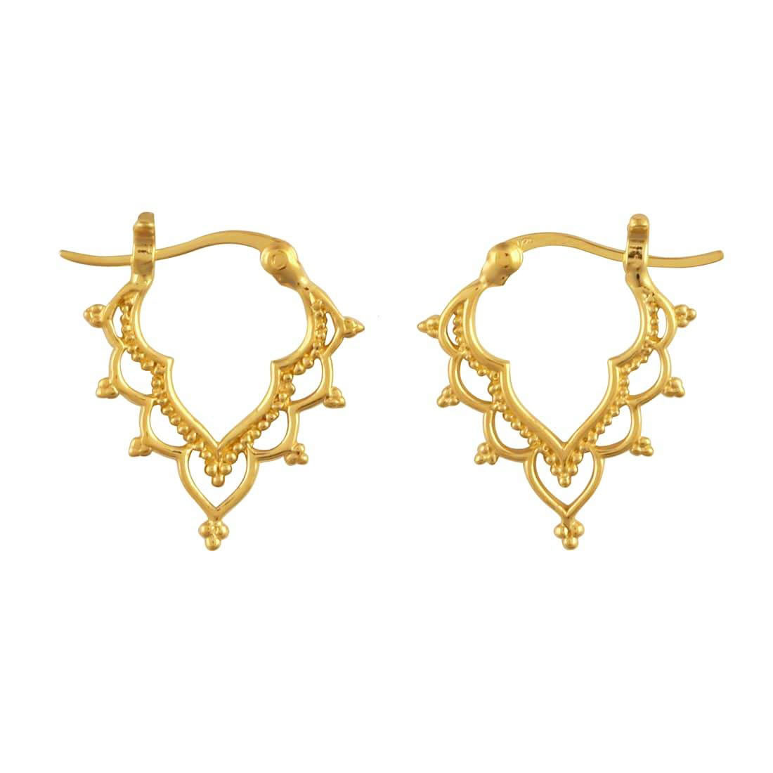 Golden Temple Sleepers Gold Earrings for Women - 24K Gold Plated Hoop Earrings for Everyday Wear, Gift Giving & Special Occasions