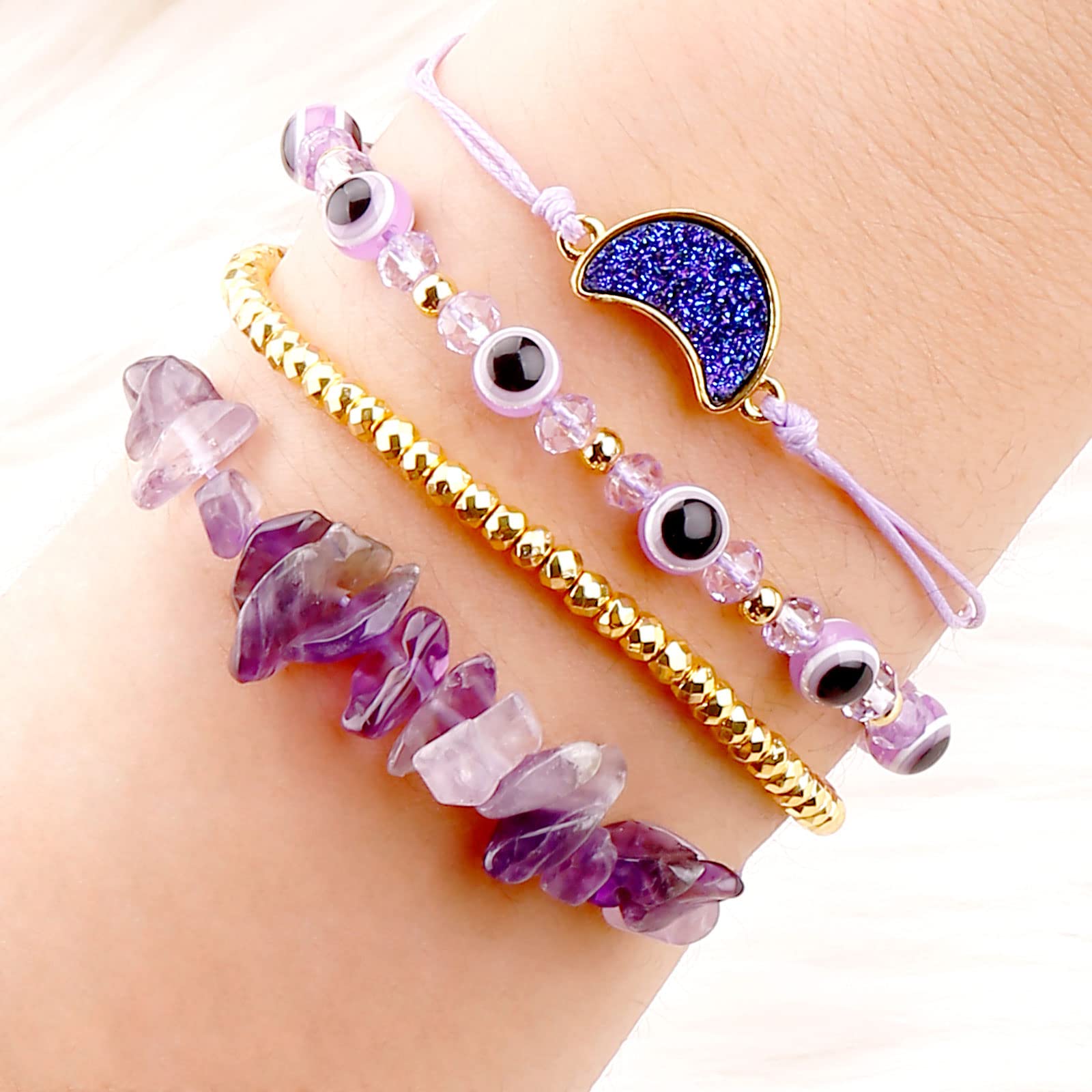 Evil Eye Bracelet for Women - Adjustable Protection Jewelry with Blue & Red String - Mal De Ojo Bracelet for Teens & Adults - Perfect for Spiritual Protection & Fashion Accessories (Purple)