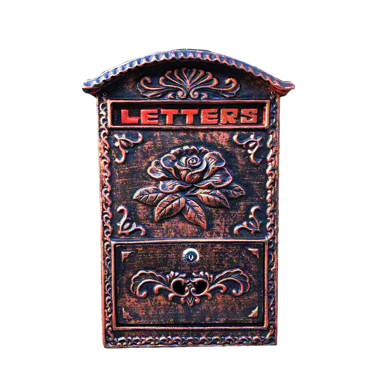 Heavy Duty Wall Mount Mailbox - Waterproof Vintage Cast Iron Letter Box for Home, Office, Indoor & Outdoor Entryway - Decorative Mail Holder for Front Door, Garden Gate & Porch (Red)