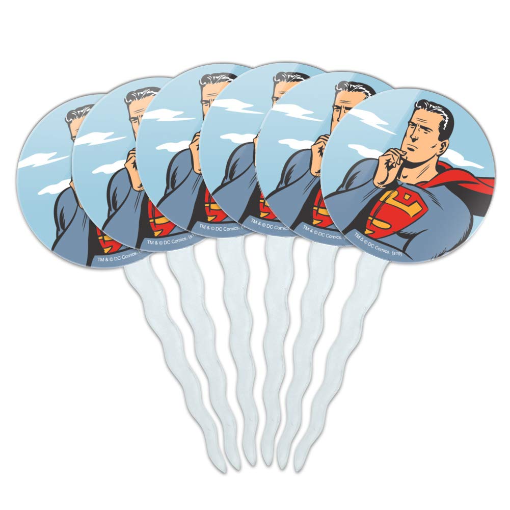 Superman Cupcake Toppers - Set of 6 Cake Decorations for Birthday Parties, Baby Showers & Superhero Themed Events