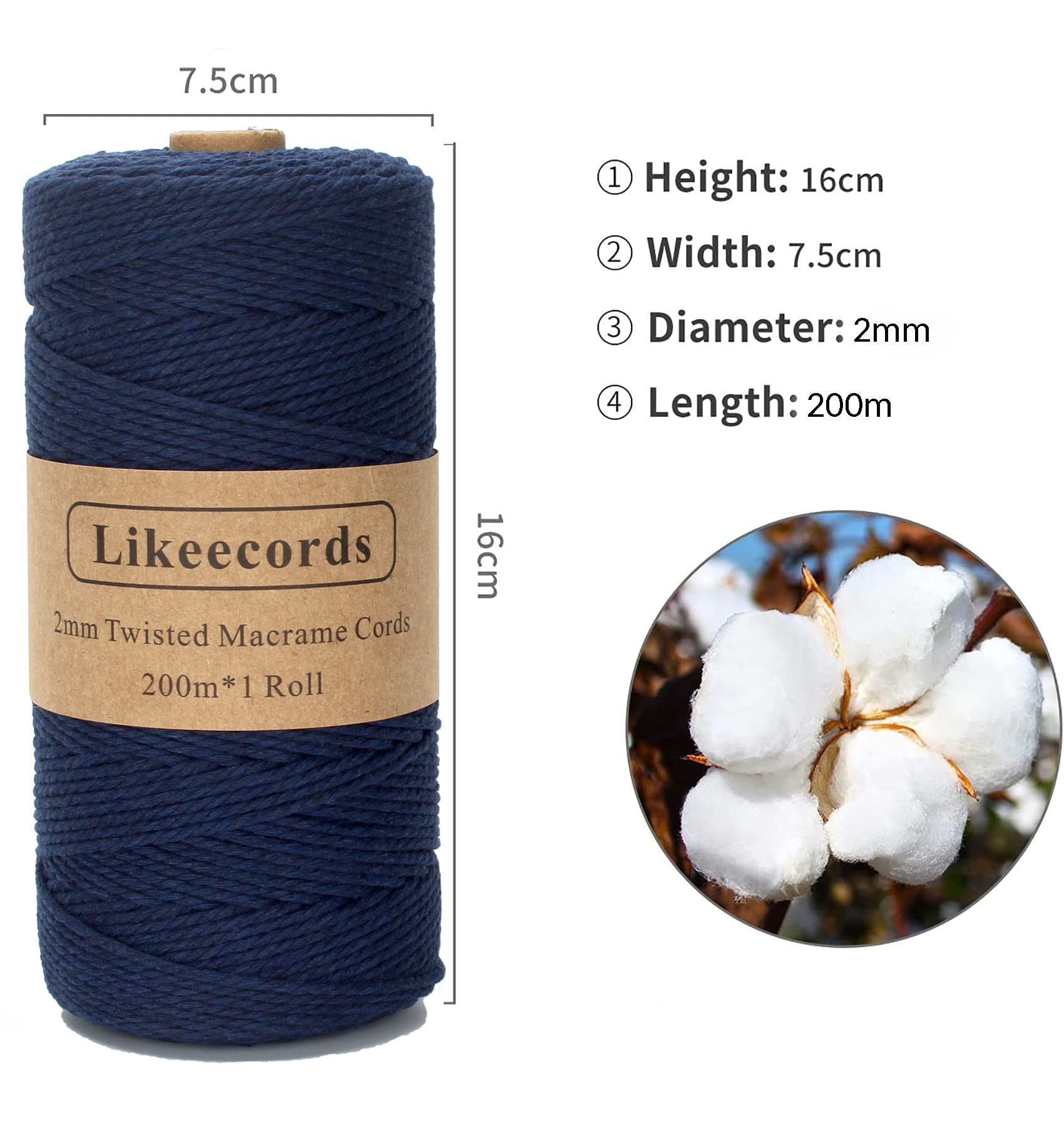 2mm x 219yd Natural White Cotton Macrame Cord - DIY Knitting String for Plant Hangers, Wall Hangings & Home Decor | Perfect for Christmas, Wedding & Boho Crafts