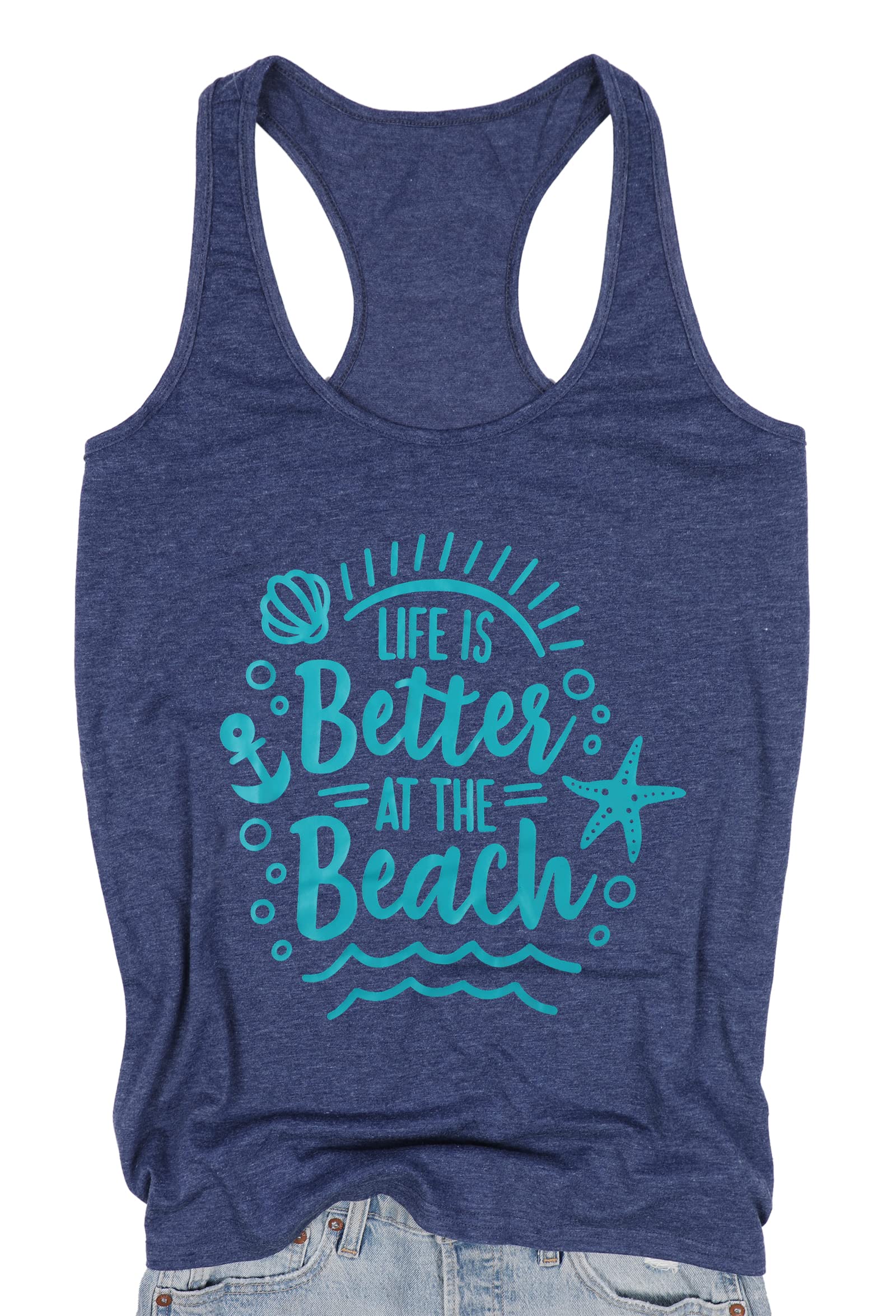 Women's Beach Tank Top - 'The Beach is My Happy Place' Sleeveless Casual Summer Vacation Tee for Beach Days, Pool Parties, and Tropical Getaways