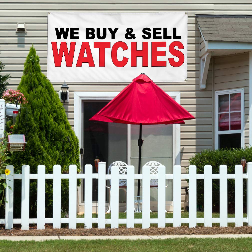 Premium Vinyl Banner - 60x144 Inches, Weatherproof & Durable for Outdoor Use - Business, Industrial & Yard Signs with 10 Grommets (Black & Red) - Perfect for Watch Shops, Retail Stores & Promotional Events