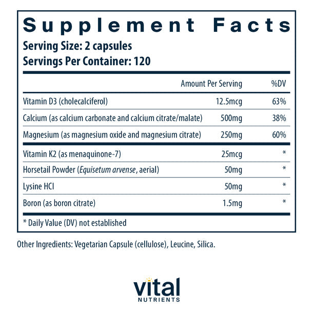 Vital Nutrients Osteo Nutrients II with Vitamin K2 7 - Premium Bone Health Supplement for Strong Bones & Joint Support - Ideal for Adults & Seniors for Daily Wellness