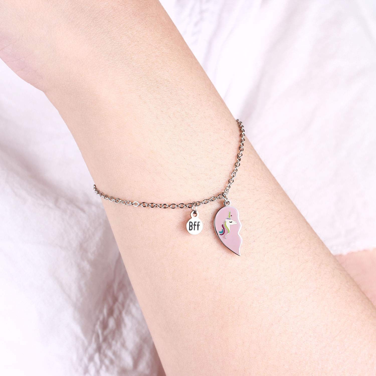 ZIBUYU® Lucky Unicorn Heart Bracelet Set for Women & Girls - 2 Pcs Stylish BFF Jewelry Gift, Friendship Bracelet for Best Friends, Kids & Teens - Perfect for Birthdays, Anniversaries & Valentine's Day