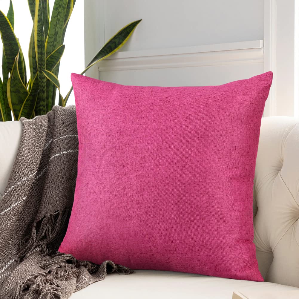OTOSTAR 20x20 Inch Waterproof Outdoor Throw Pillow Covers - Farmhouse Decorative Cushion Cases for Patio, Sofa, Couch, Balcony & Tent - Set of 4 (Hot Pink) - Perfect for Outdoor Living, Garden Decor & Cozy Home Accents