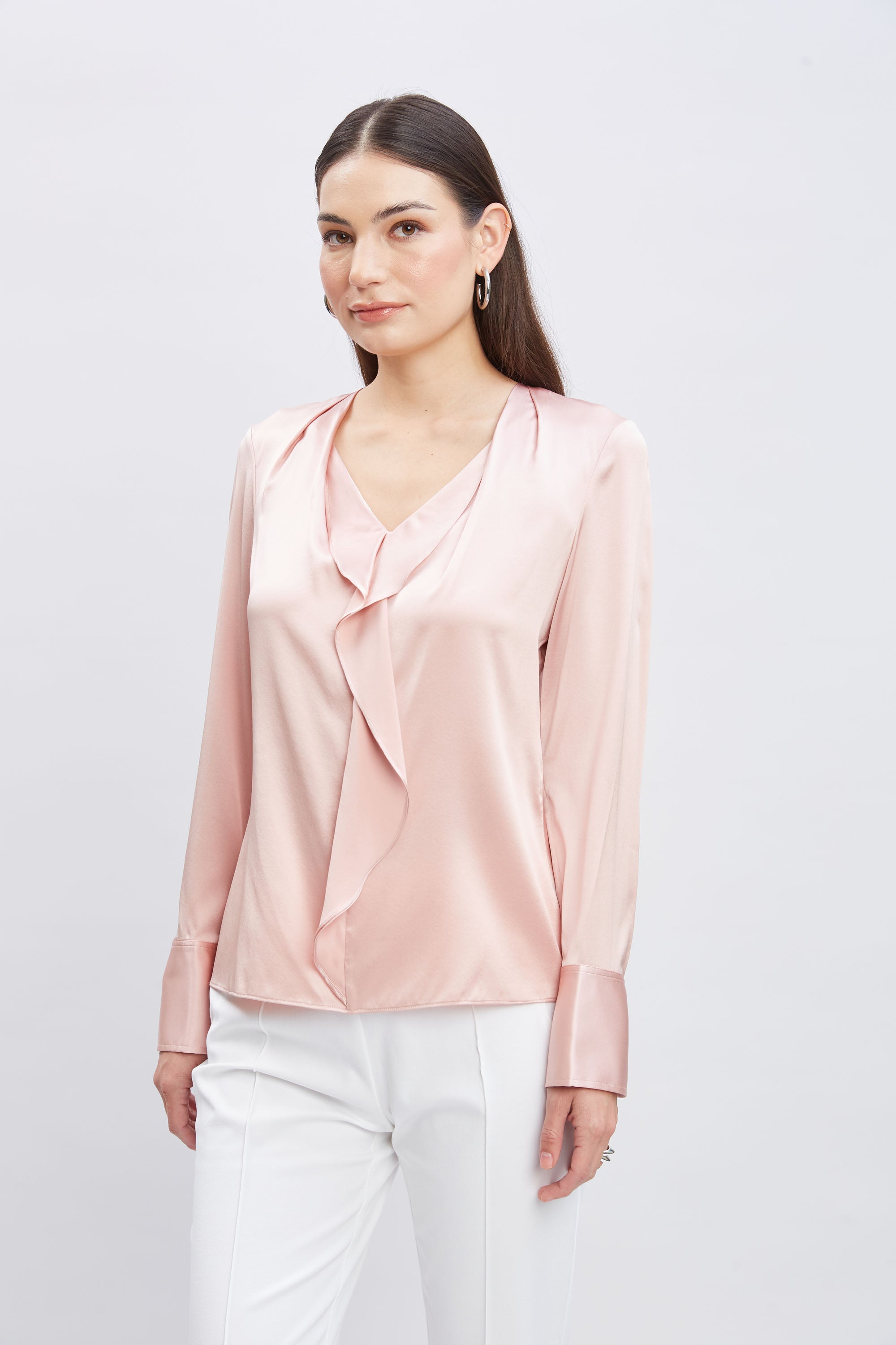 Silk Satin Ruffle Contour Shirt for Women - Elegant Blouse with Ruffled Neckline & Flowy Sleeves - Perfect for Office Wear, Date Nights & Special Occasions
