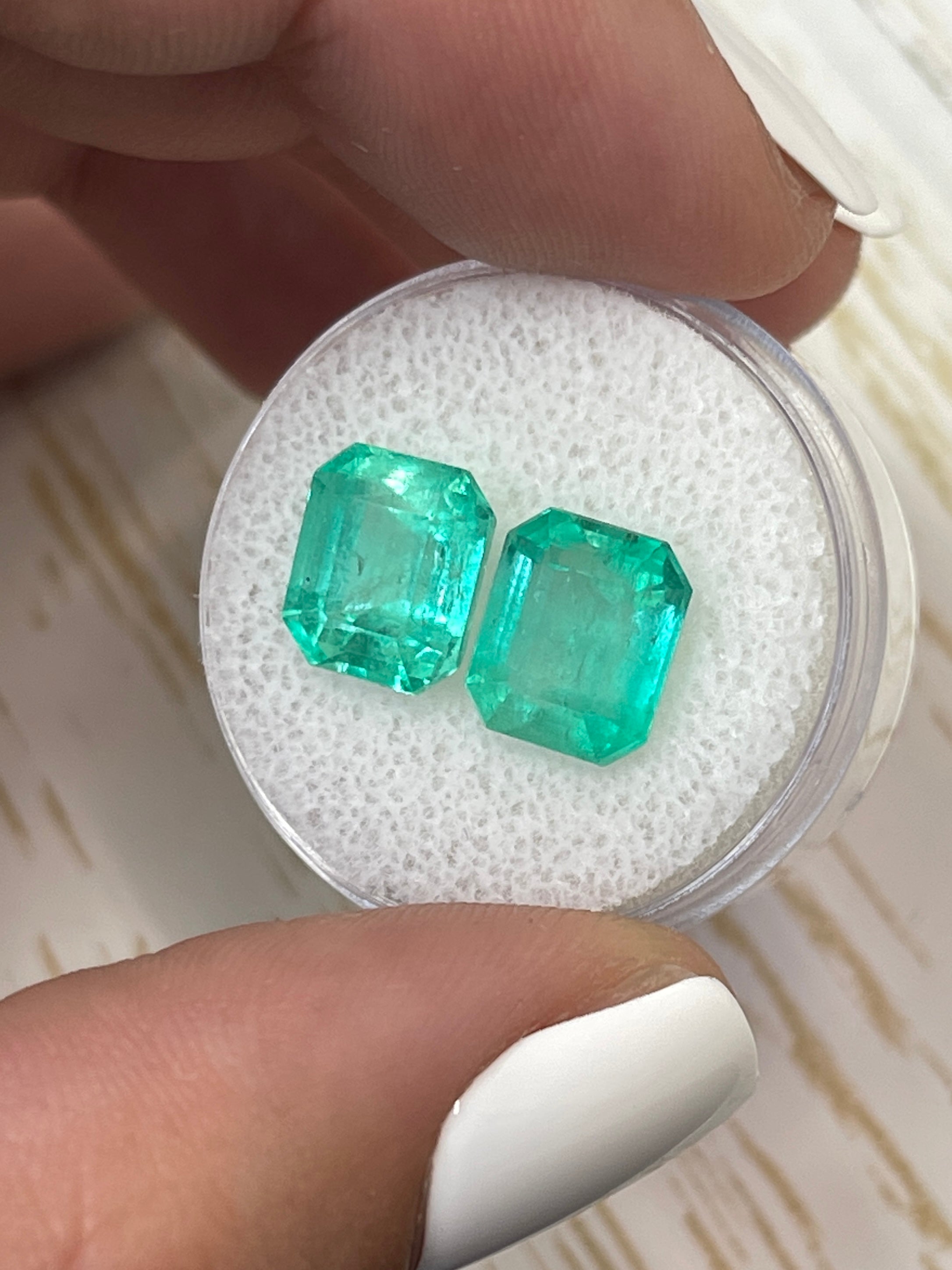 6.96tcw 9.5x8mm Matching Pair of Loose Colombian Emerald Gemstones - Emerald Cut Green Precious Stones for Jewelry Making, Engagement Rings & Luxury Gifts