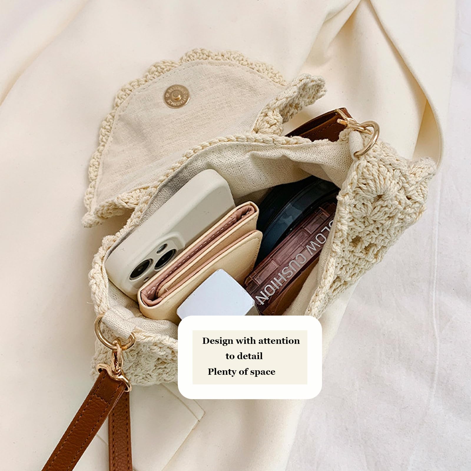 KARRESLY Women's Crossbody Cotton Woven Beach Bag - Summer Straw Clutch Purse & Small Hobo Handbag for Casual Outings, Travel & Shopping