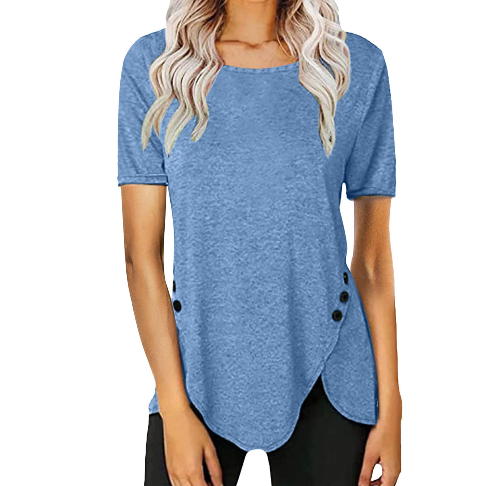 MOKINGTOP Women's Casual 3/4 Sleeve Pleated Button Down Blouse - Solid Color T-Shirt Style Top for Women | Perfect for Office, Date Night & Summer Outfits