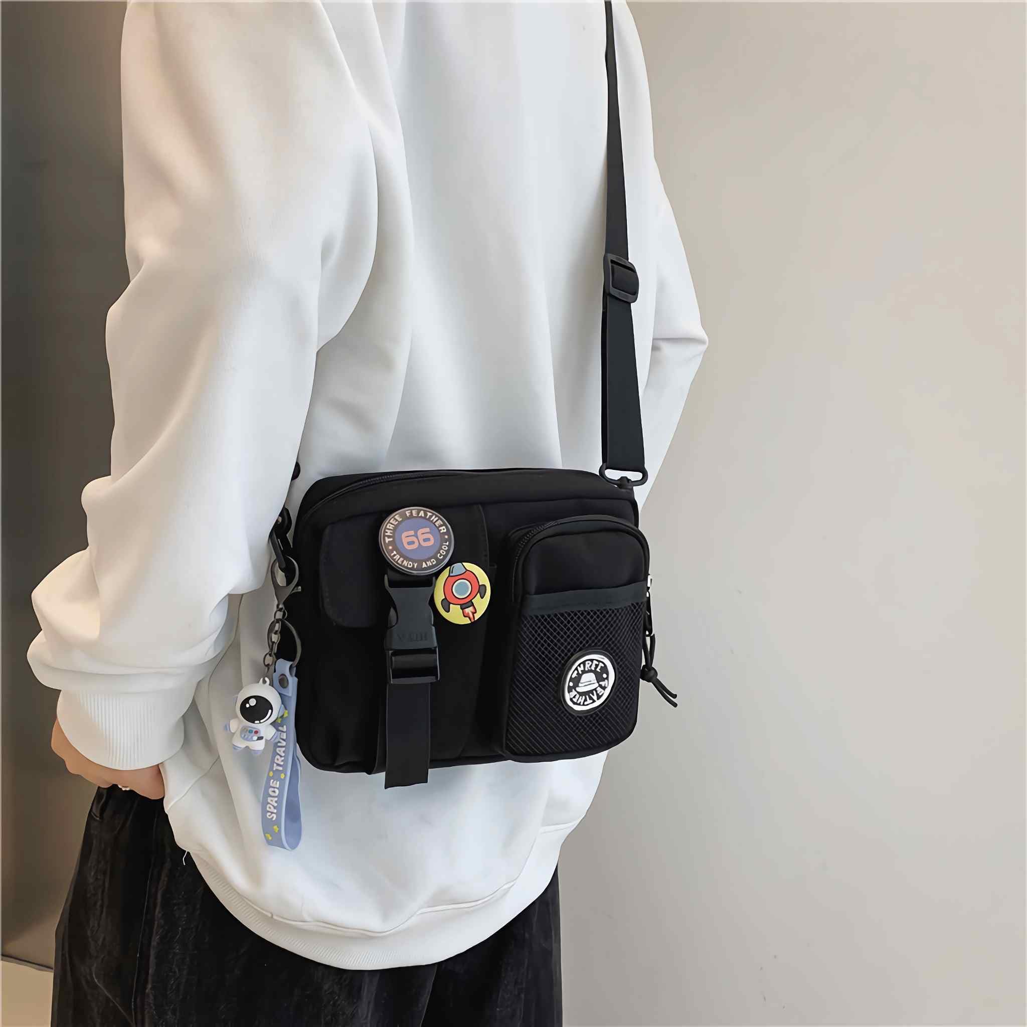 Lefe Liee Men's Black Crossbody Bag - Small Messenger Sling Shoulder Bag for Men | Durable & Stylish | Perfect for Travel, Work & Daily Use | Great Gift for Him