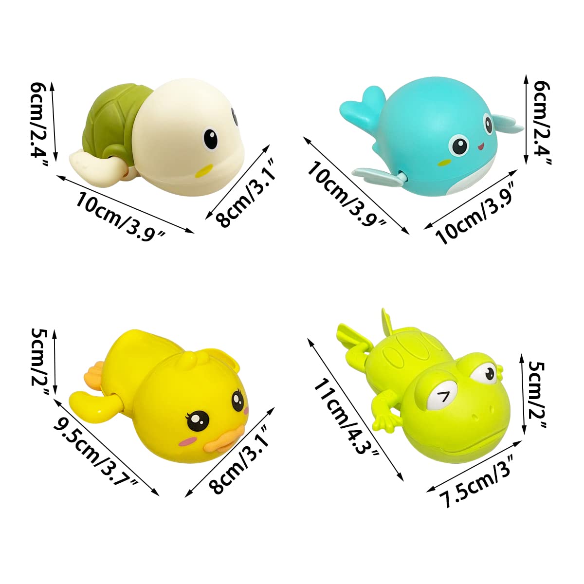 Jofan 4 Pack Wind Up Swimming Bath Toys - Floating Water Toys for Babies, Toddlers & Kids - Fun Bathtime & Pool Play - Perfect Christmas Stocking Stuffers & Gifts