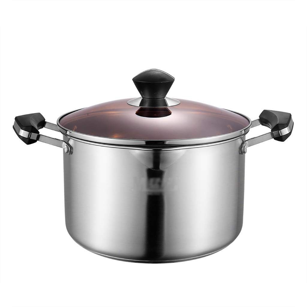 Premium 22cm Stainless Steel Stock Pot with Glass Lid - Heavy Duty Soup Pot, Cooking Pot with Heat-Proof Handles for Easy Cleaning - Ideal for Soups, Stews, Pasta & Large Batch Cooking