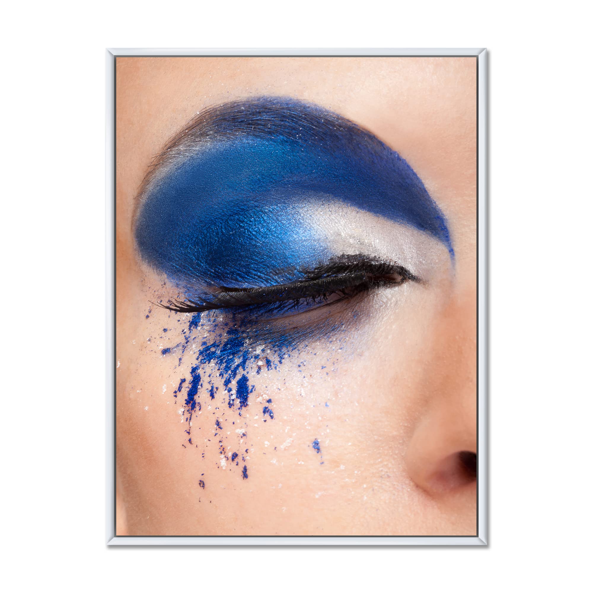 DesignQ Closed Eye Blue Fantasy Makeup Modern Framed Canvas Wall Art Print - Perfect for Living Room, Bedroom & Office Decor