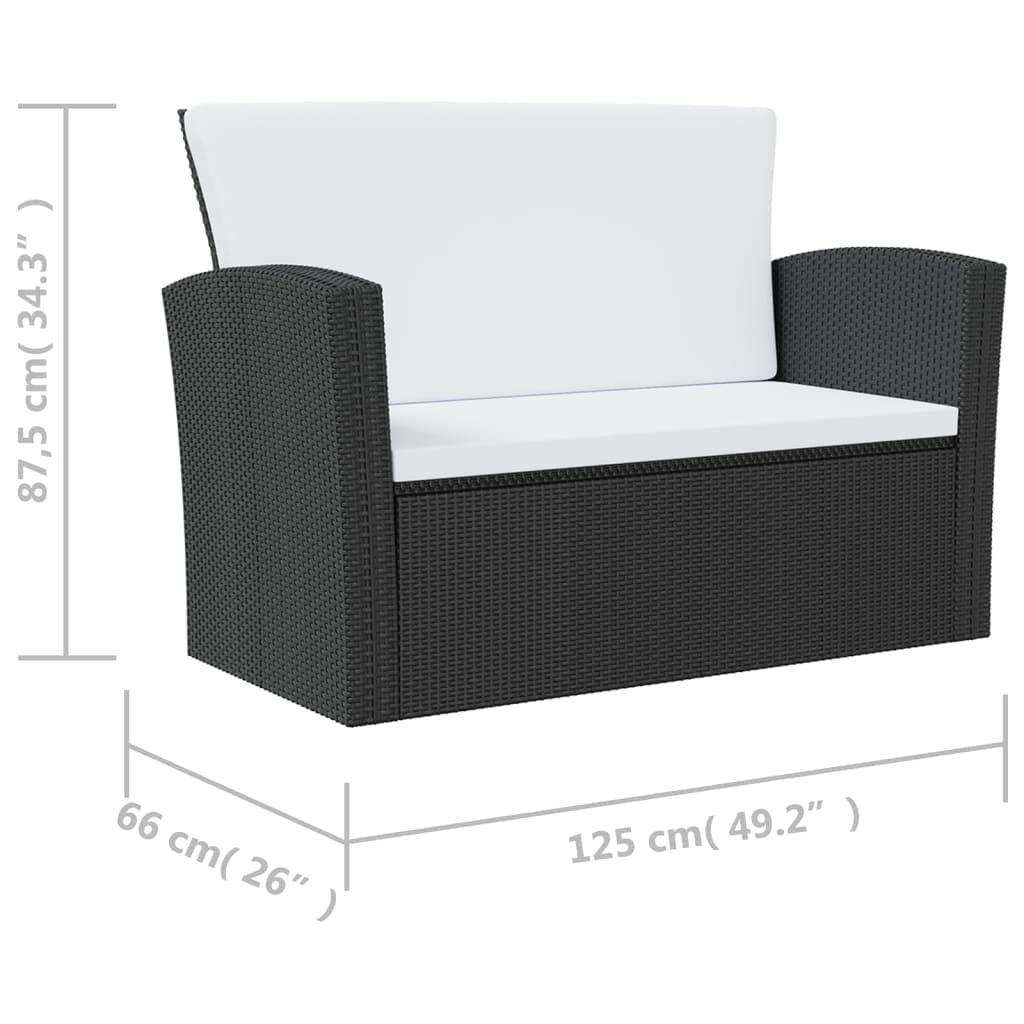 4-Piece Outdoor Patio Lounge Set with Waterproof Cushions & Glass Table - Black & Cream Rattan Furniture for Garden, Poolside, or Backyard Relaxation | Durable Powder-Coated Steel Frame & Poly Rattan Construction