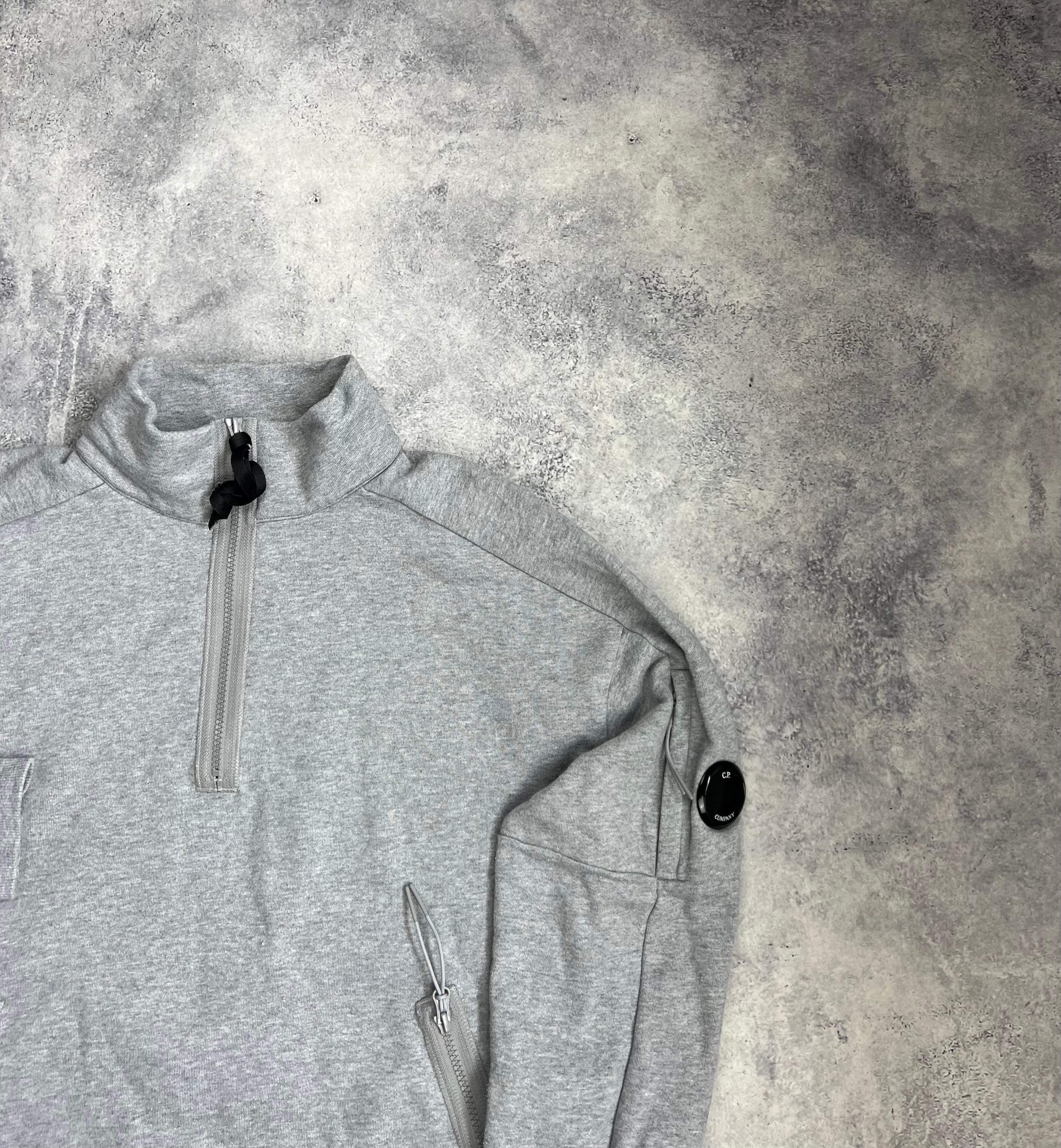 CP Company Grey 1/4 Zip Jumper - Men's Lightweight Quarter Zip Sweater for Casual Wear & Outdoor Activities